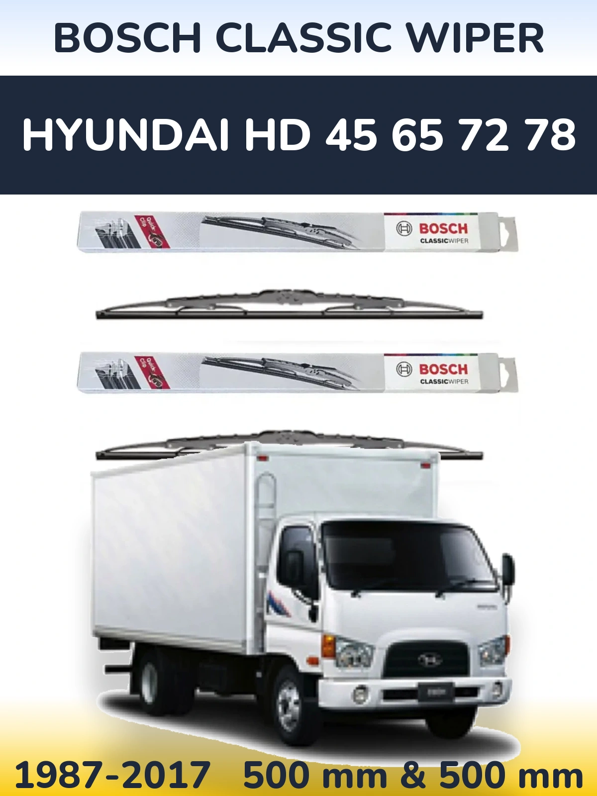 Komplet przednich wycieraczek BOSCH Classic Wiper 500 & 500 mm do Hyundai HD 45 65 72 78 1987-2017