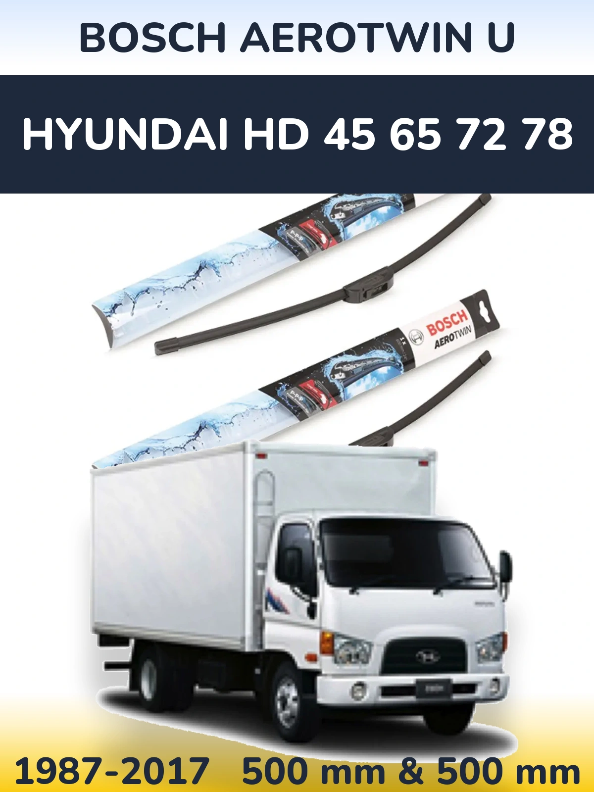 Komplet przednich wycieraczek BOSCH AeroTwin U 500 & 500 mm do Hyundai HD 45 65 72 78 1987-2017