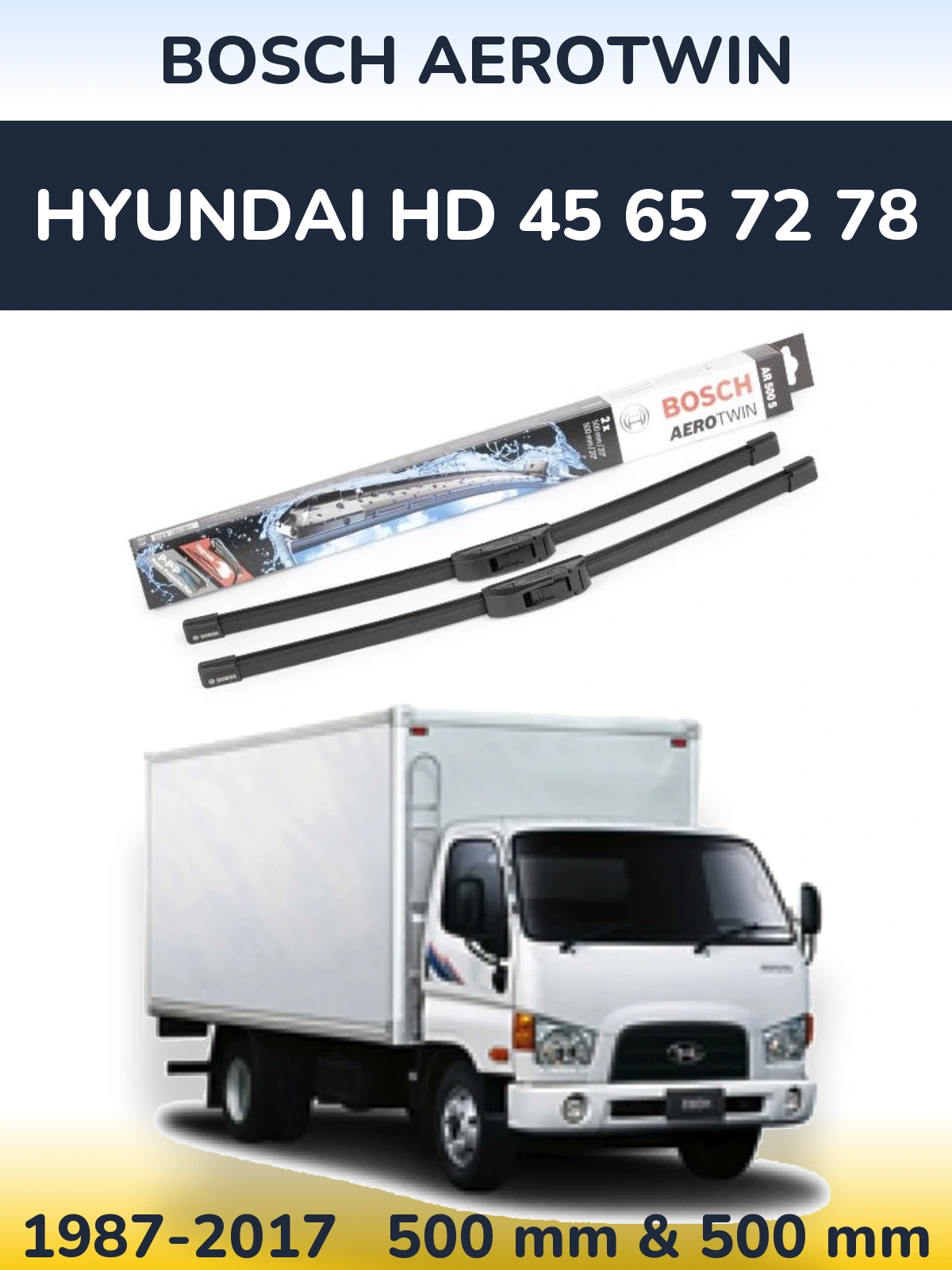 Комплект передних дворников BOSCH AeroTwin 500 & 500 мм для Hyundai HD 45 65 72 78 1987-2017