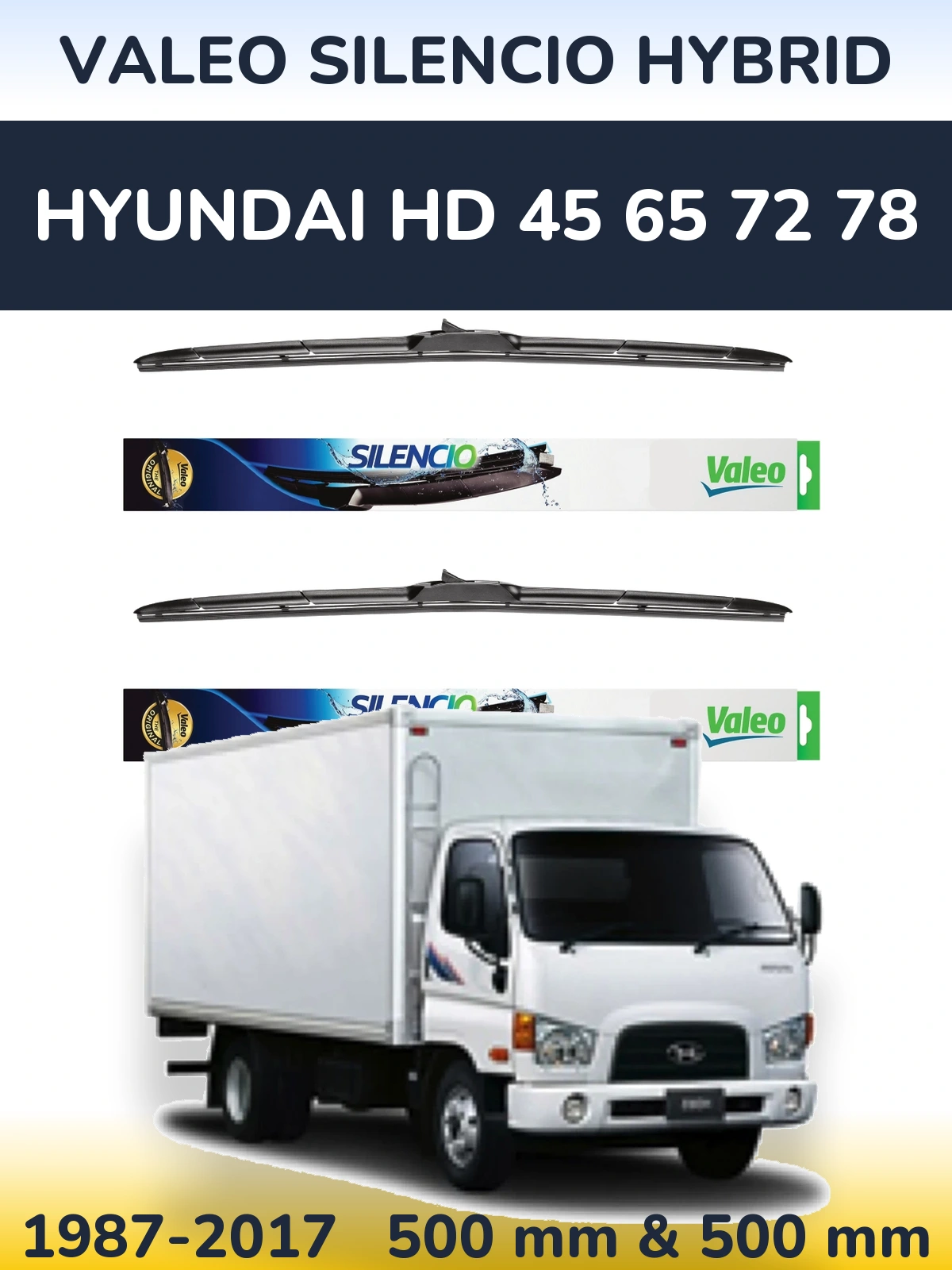 Комплект передних дворников Valeo Silencio Hybrid 500 & 500 мм для Hyundai HD 45 65 72 78 1987-2017