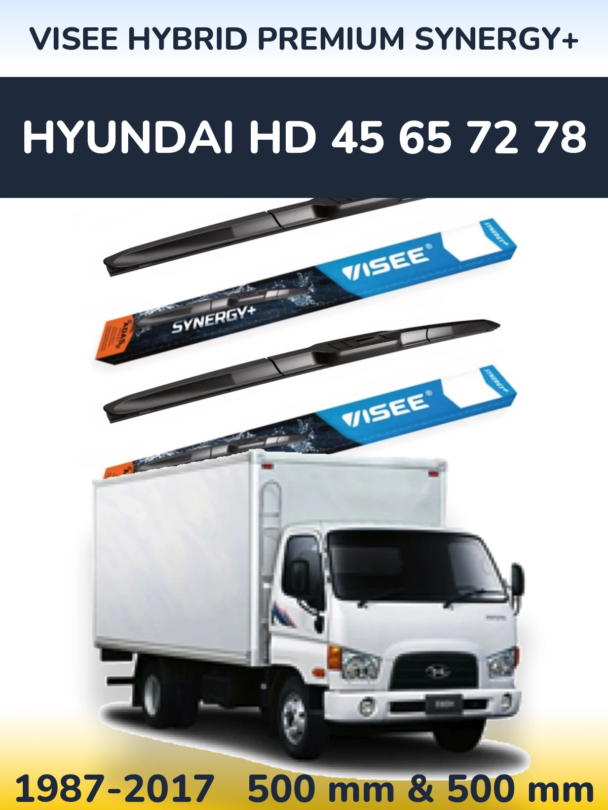 Комплект передних дворников VISEE HYBRID PREMIUM SYNERGY+ 500 & 500 мм для Hyundai HD 45 65 72 78 1987-2017