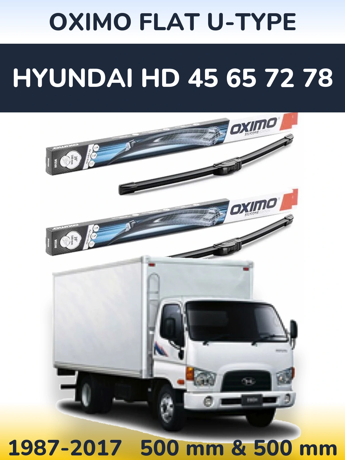 Комплект передних дворников Oximo Flat U-type 500 & 500 мм для Hyundai HD 45 65 72 78 1987-2017