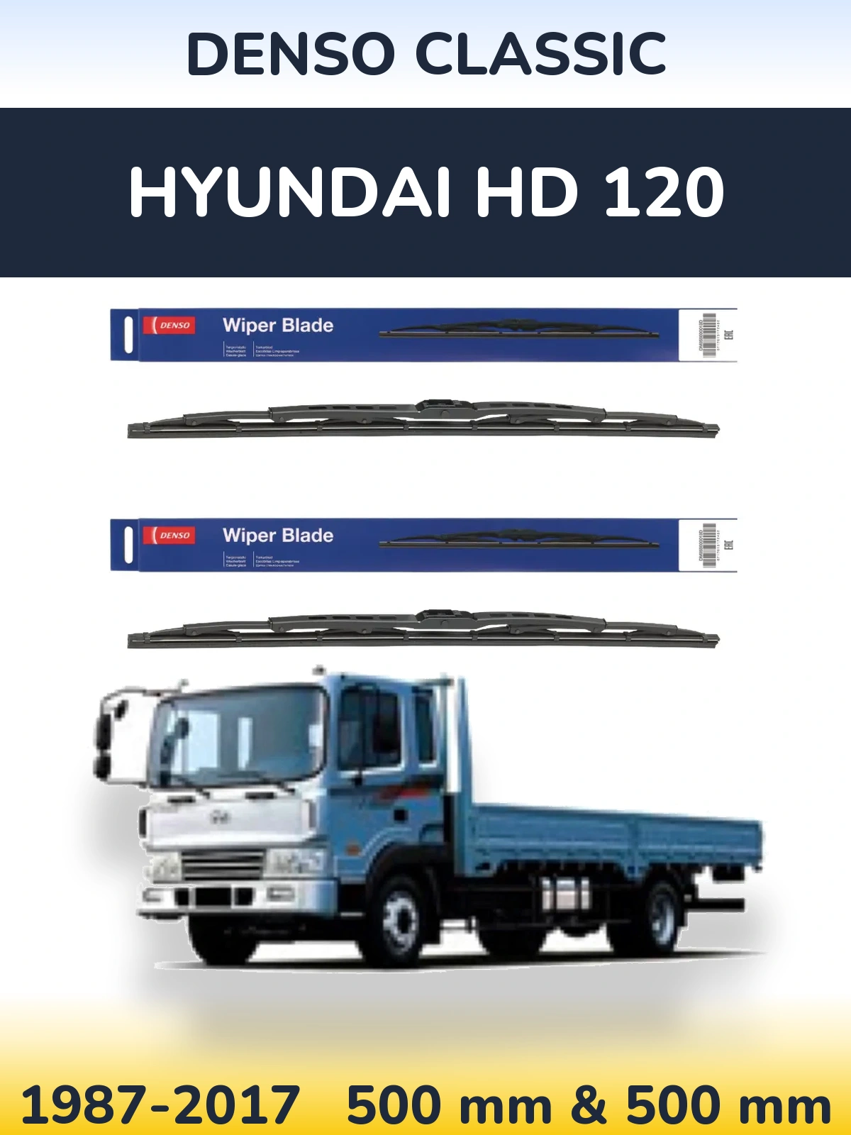 Front wiper blade set Denso Classic 500 & 500 mm for Hyundai HD 120 1987-2017
