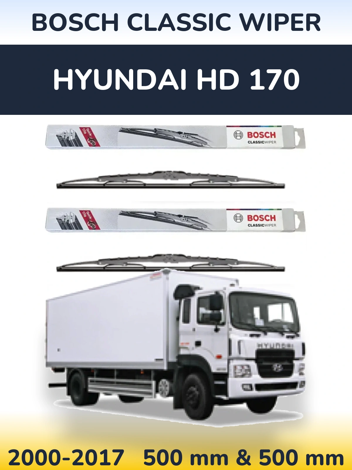 Front wiper blade set BOSCH Classic Wiper 500 & 500 mm for Hyundai HD 170 2000-2017