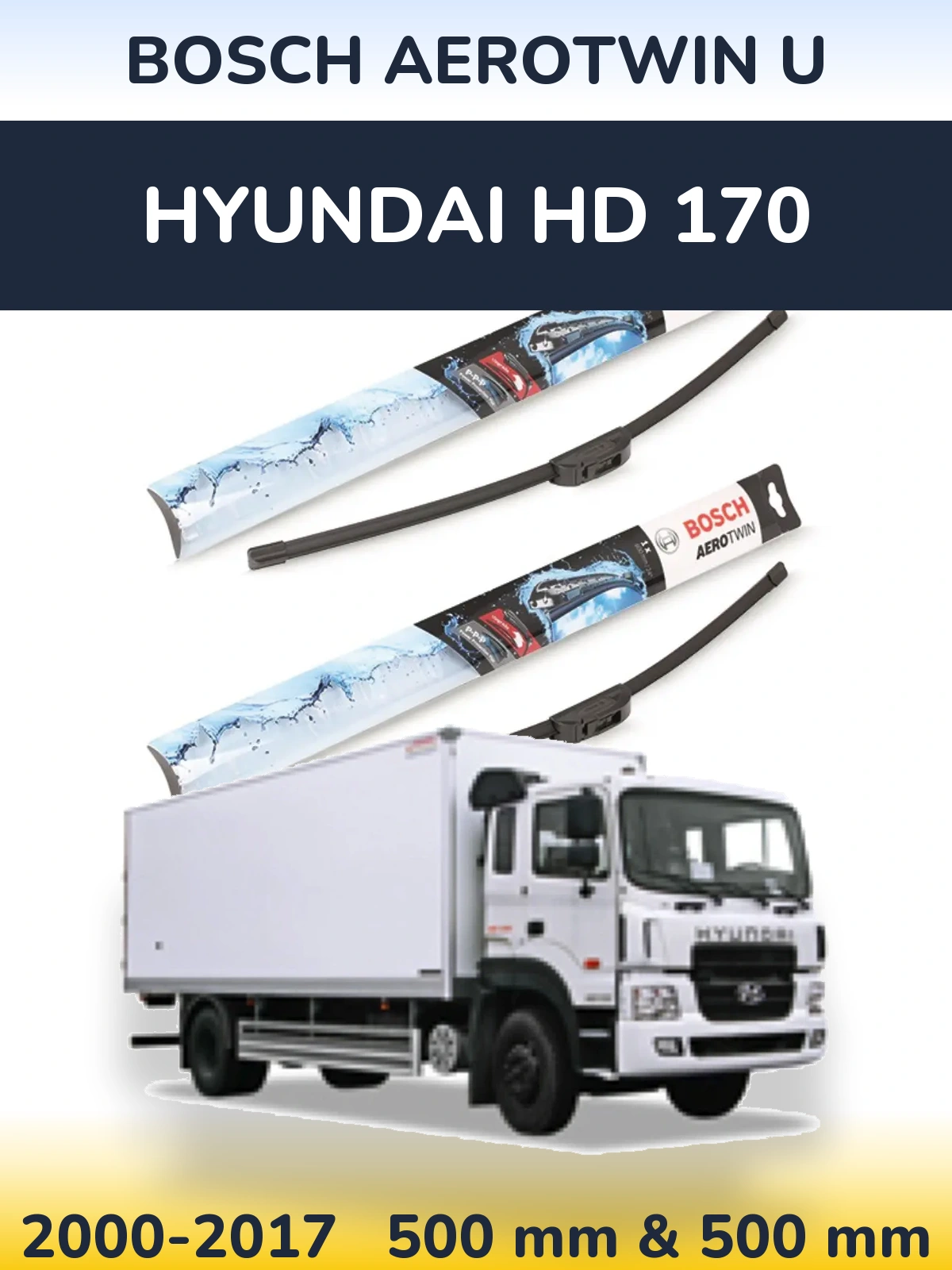 Front wiper blade set BOSCH AeroTwin U 500 & 500 mm for Hyundai HD 170 2000-2017