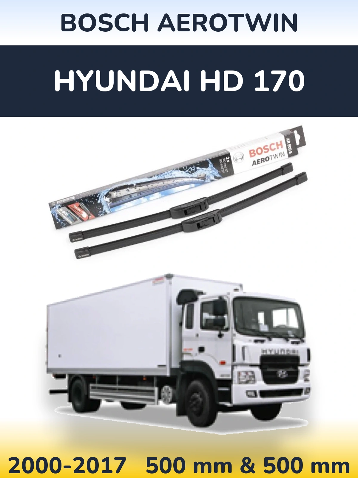 Front wiper blade set BOSCH AeroTwin 500 & 500 mm for Hyundai HD 170 2000-2017