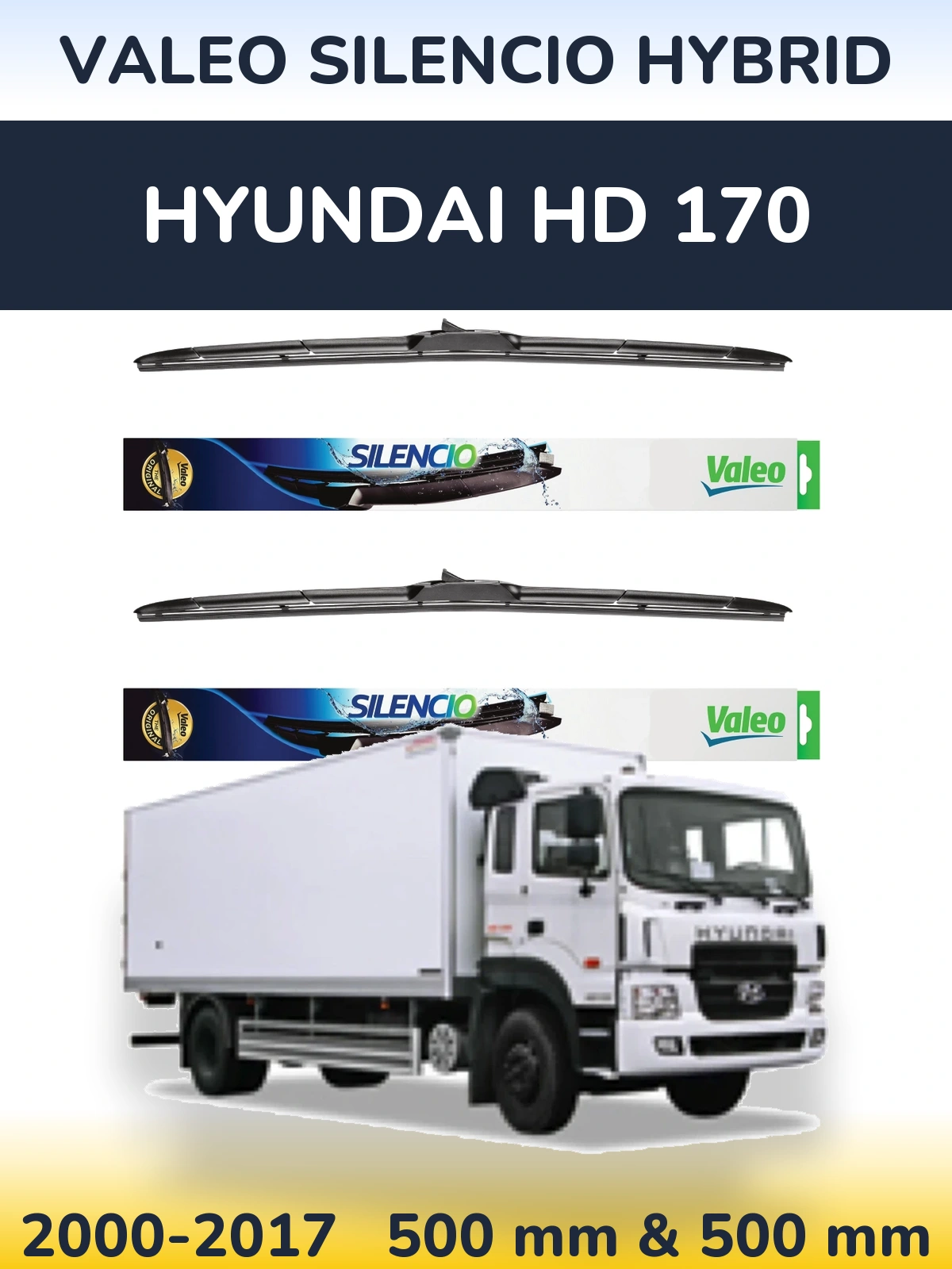 Комплект передних дворников Valeo Silencio Hybrid 500 & 500 мм для Hyundai HD 170 2000-2017