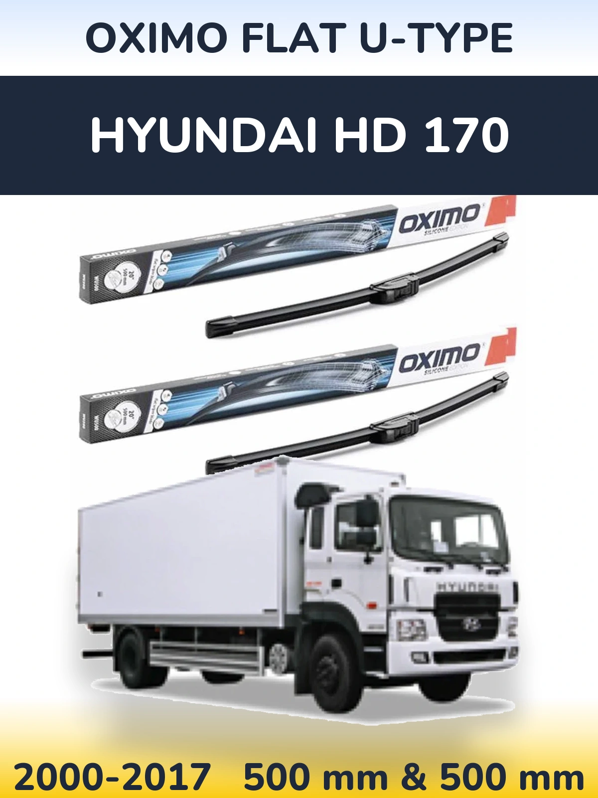 Комплект передних дворников Oximo Flat U-type 500 & 500 мм для Hyundai HD 170 2000-2017