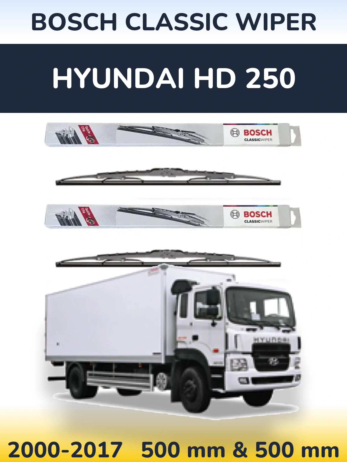 Front wiper blade set BOSCH Classic Wiper 500 & 500 mm for Hyundai HD 250 2000-2017