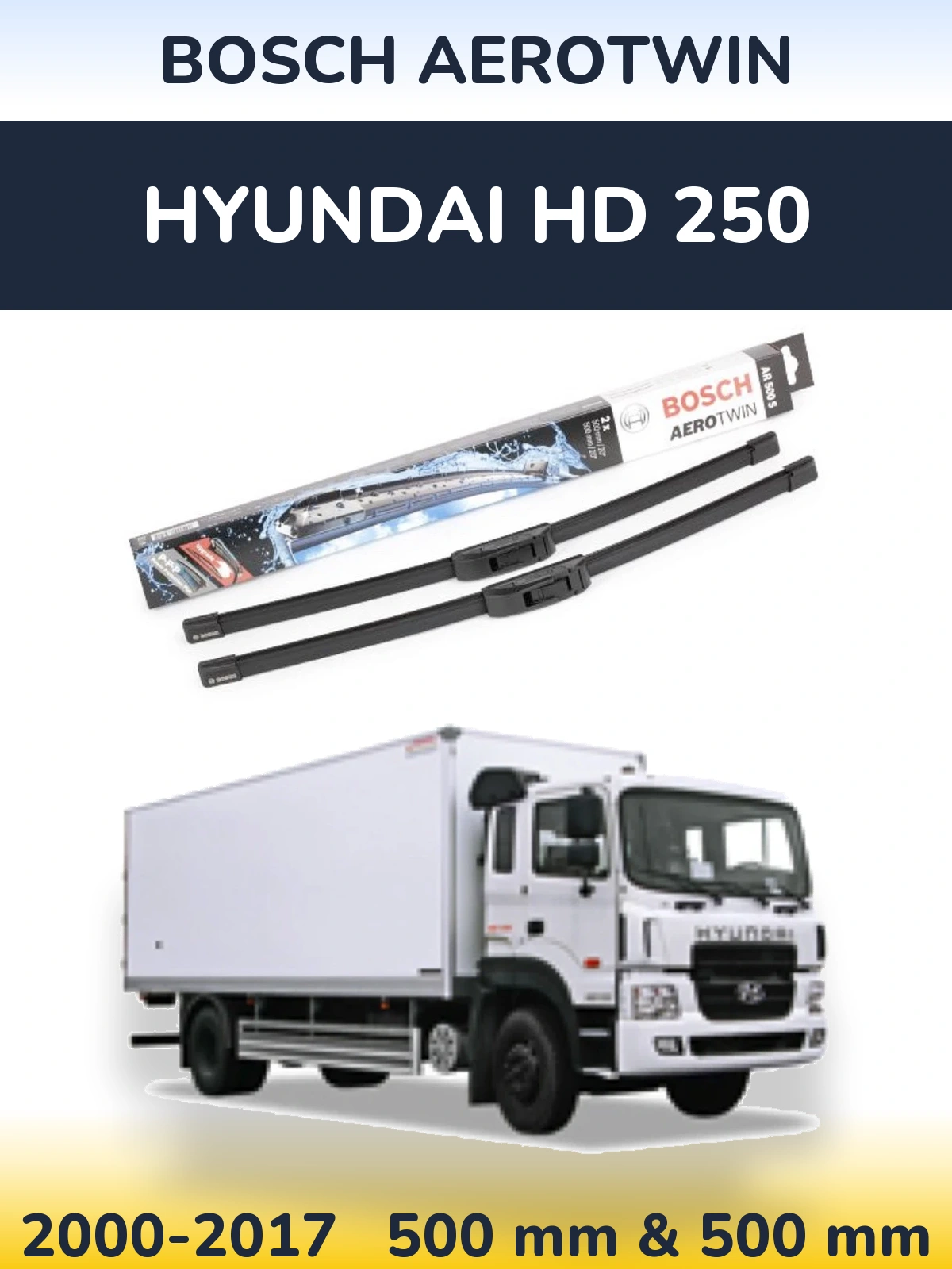 Комплект передних дворников BOSCH AeroTwin 500 & 500 мм для Hyundai HD 250 2000-2017