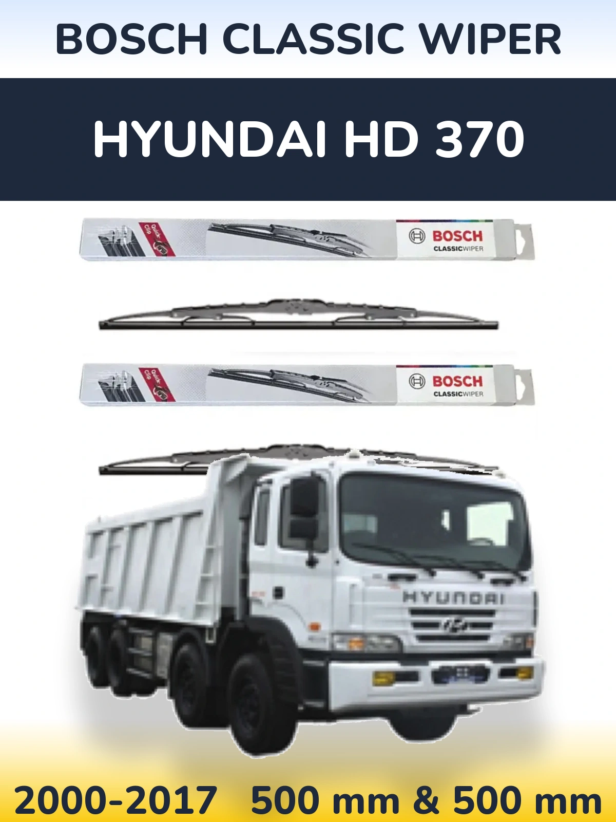Komplet przednich wycieraczek BOSCH Classic Wiper 500 & 500 mm do Hyundai HD 370 2000-2017