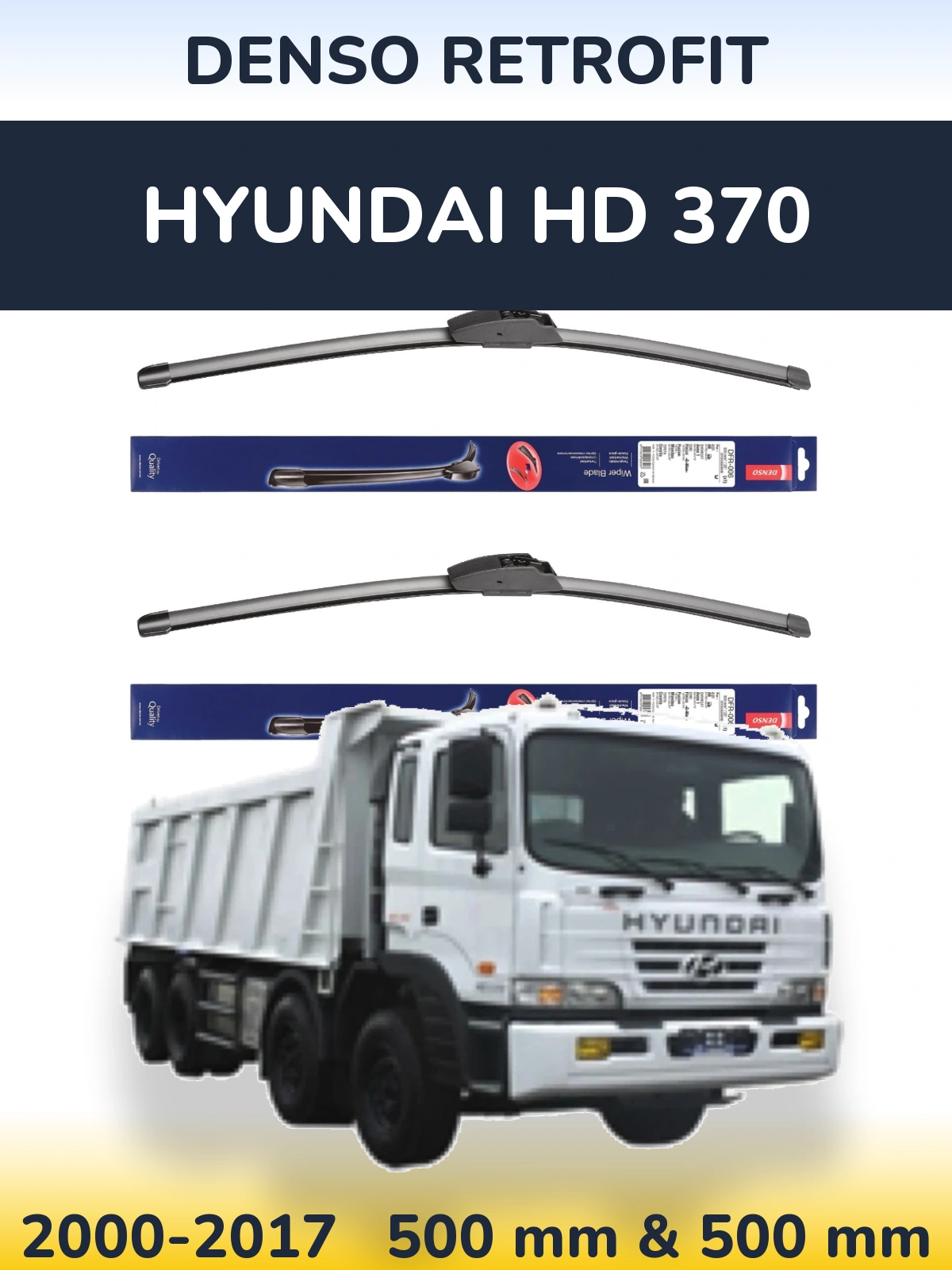 Komplet przednich wycieraczek Denso Retrofit 500 & 500 mm do Hyundai HD 370 2000-2017