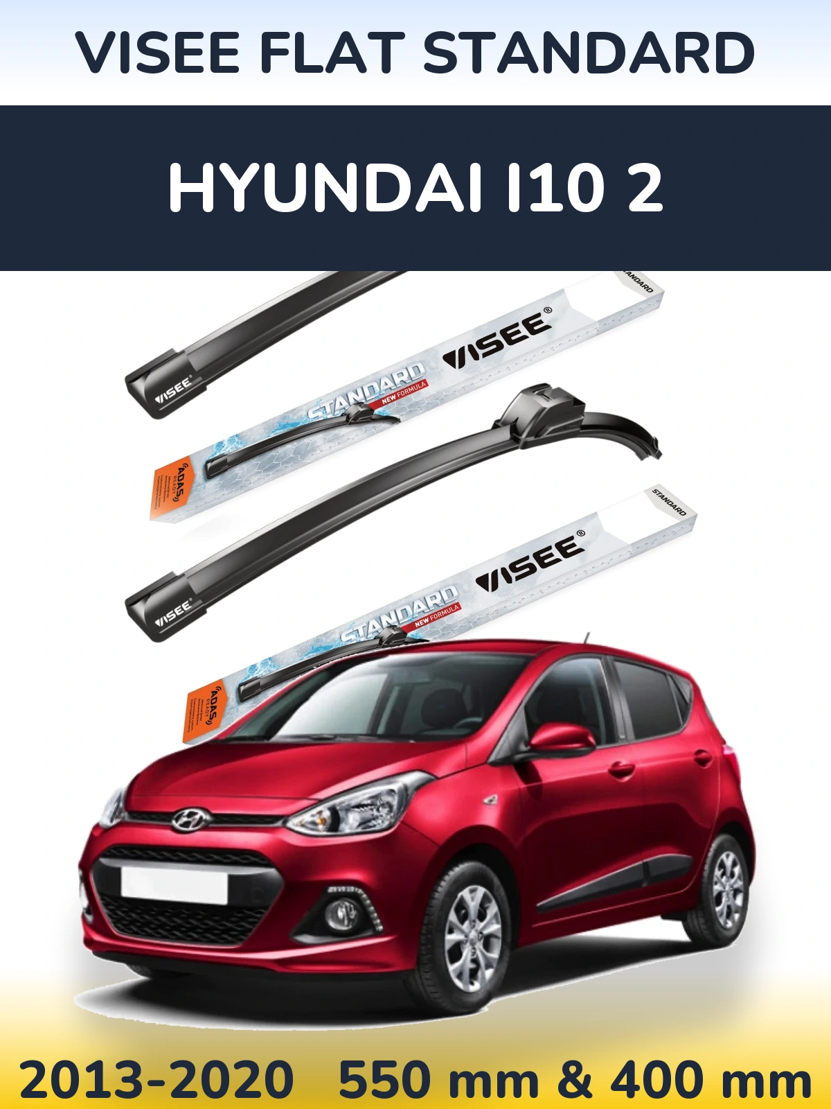 Комплект передних дворников VISEE FLAT STANDARD 550 & 400 мм для Hyundai i10 2 2013-2020