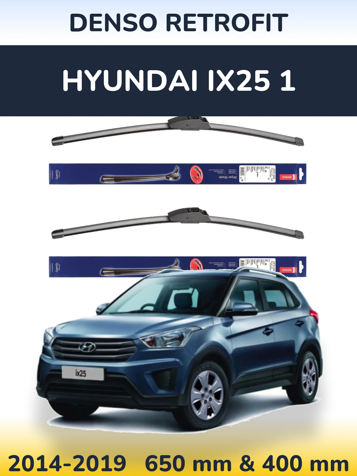 Komplet przednich wycieraczek Denso Retrofit 650 & 400 mm do Hyundai ix25 1 2014-2019