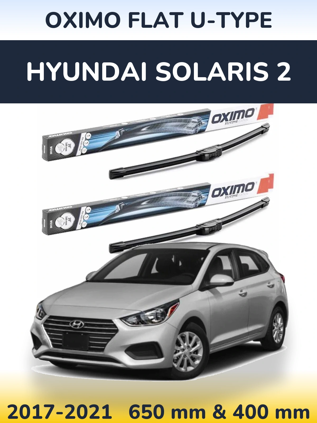 Комплект передних дворников Oximo Flat U-type 650 & 400 мм для Hyundai Solaris 2 2017-2021