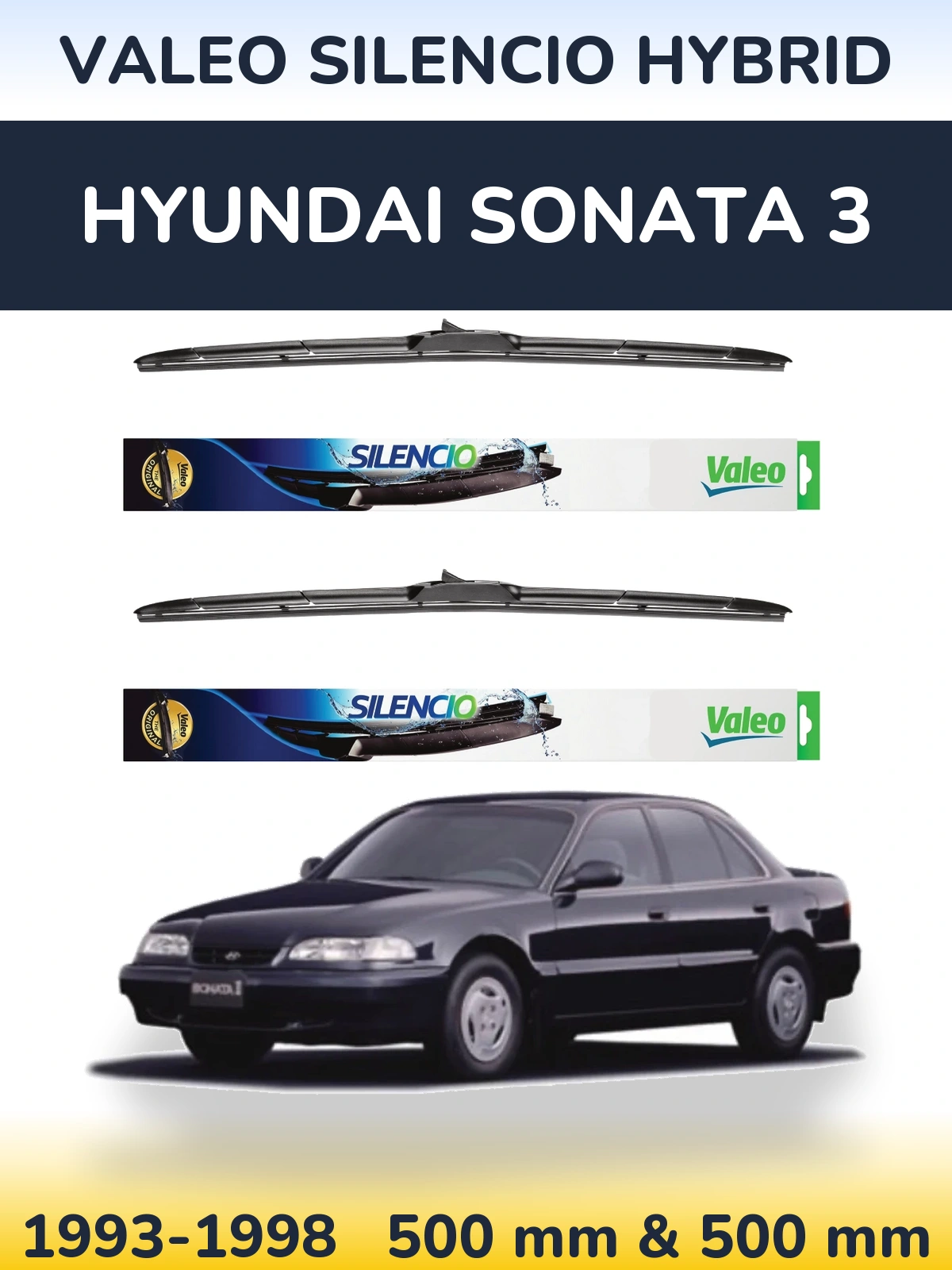 Komplet przednich wycieraczek Valeo Silencio Hybrid 500 & 500 mm do Hyundai Sonata 3 1993-1998