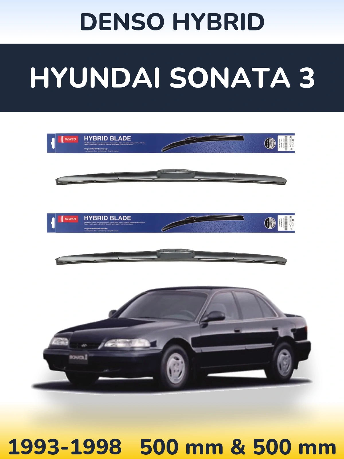 Komplet przednich wycieraczek Denso Hybrid 500 & 500 mm do Hyundai Sonata 3 1993-1998
