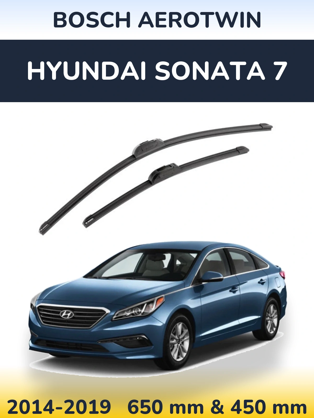 Front wiper blade set BOSCH AeroTwin 650 & 450 mm for Hyundai Sonata 7 2014-2019