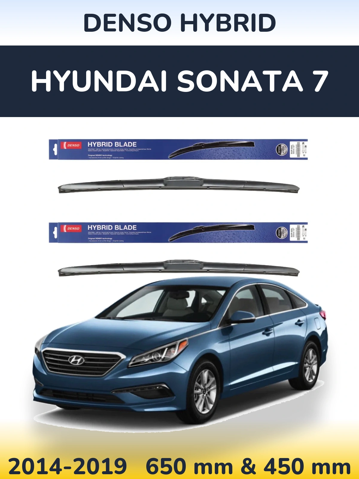 Front wiper blade set Denso Hybrid 650 & 450 mm for Hyundai Sonata 7 2014-2019