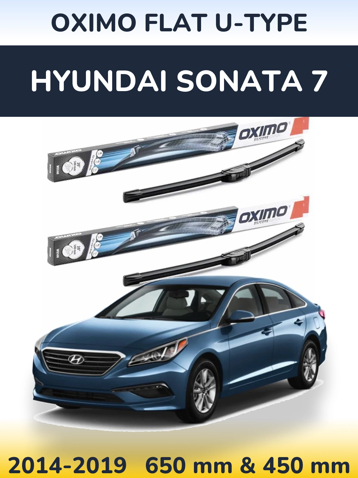 Комплект передних дворников Oximo Flat U-type 650 & 450 мм для Hyundai Sonata 7 2014-2019