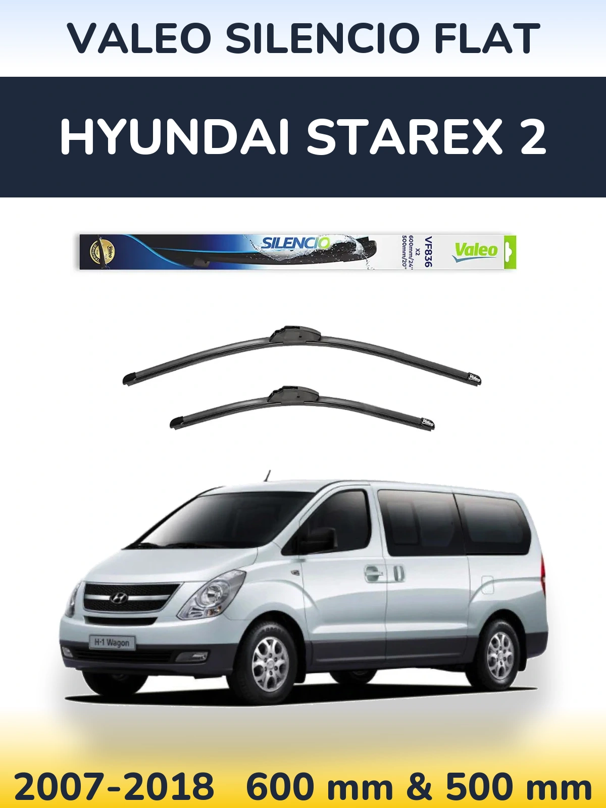 Комплект передних дворников Valeo Silencio Flat 600 & 500 мм для Hyundai Starex 2 2007-2018