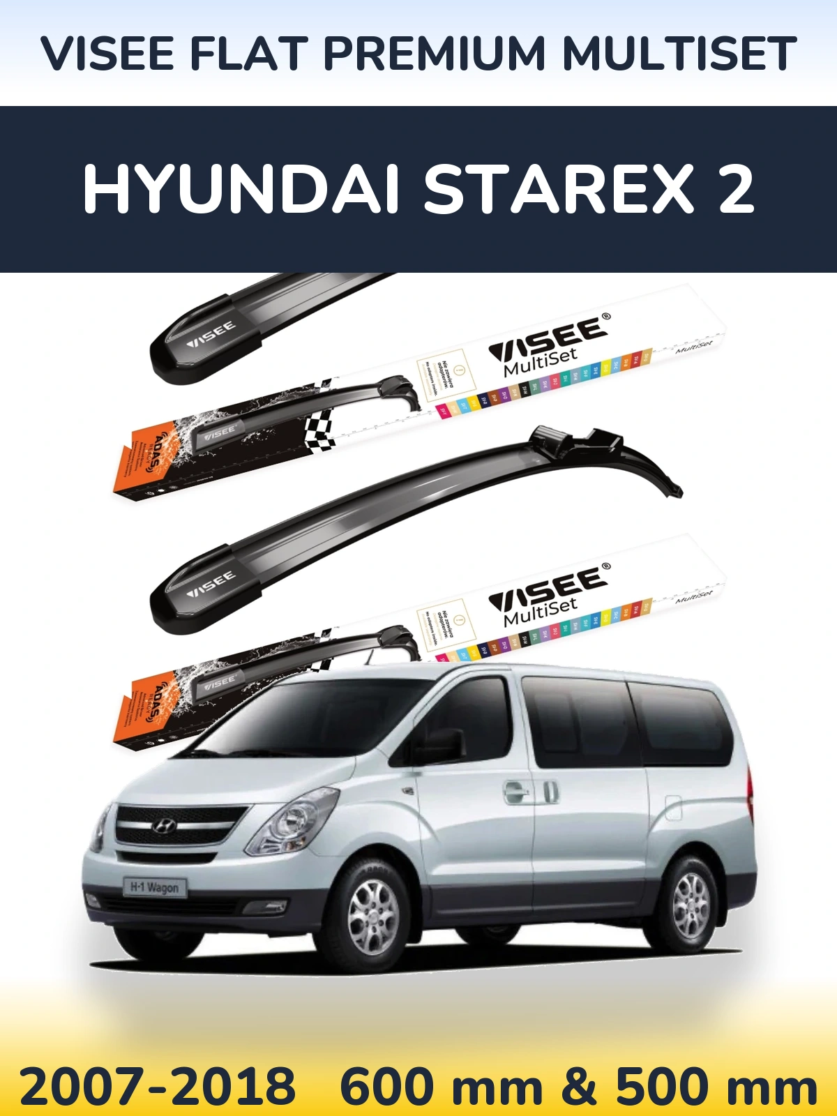 Front wiper blade set VISEE FLAT PREMIUM MultiSet 600 & 500 mm for Hyundai Starex 2 2007-2018