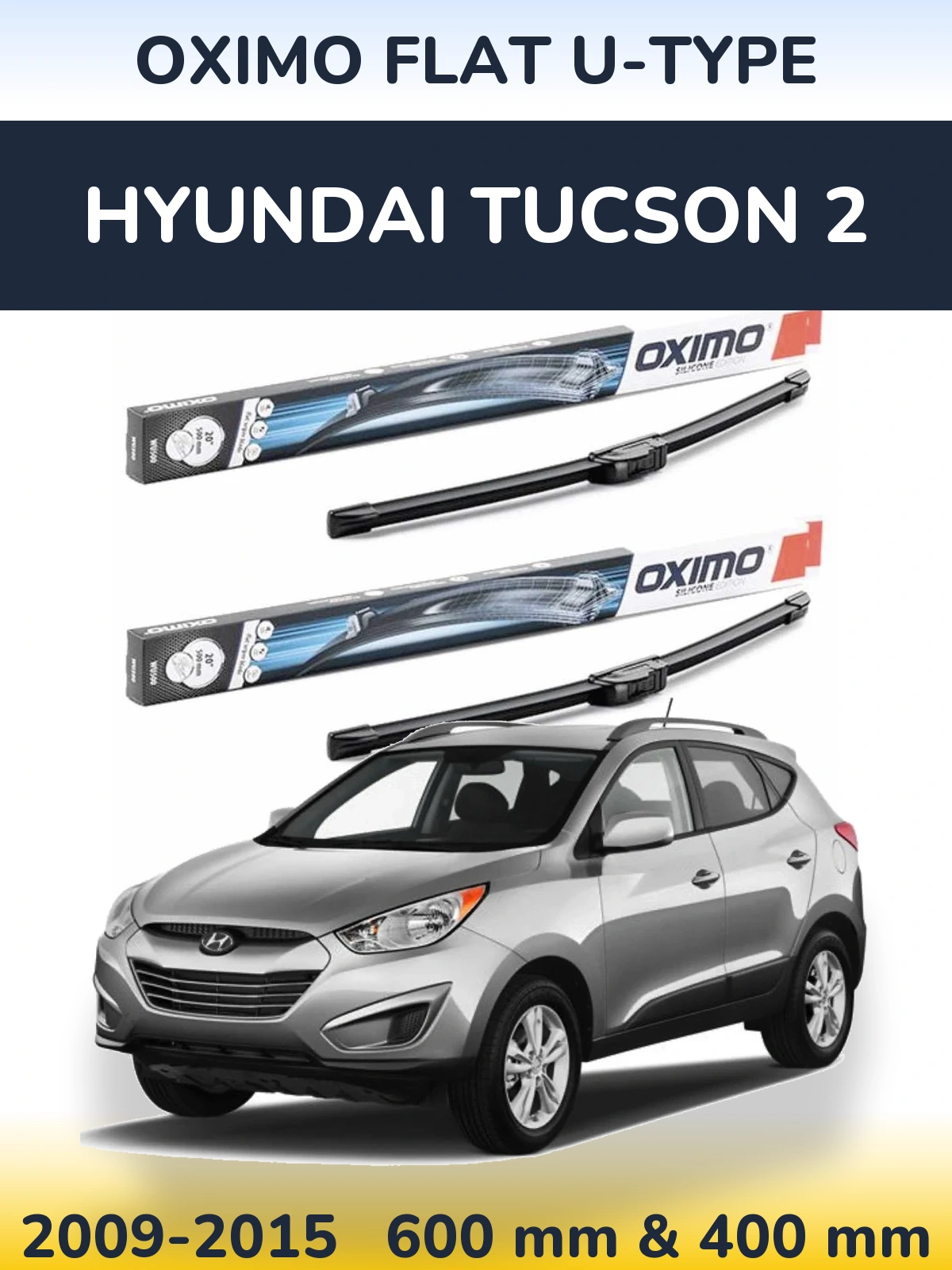 Комплект передних дворников Oximo Flat U-type 600 & 400 мм для Hyundai Tucson 2 2009-2015