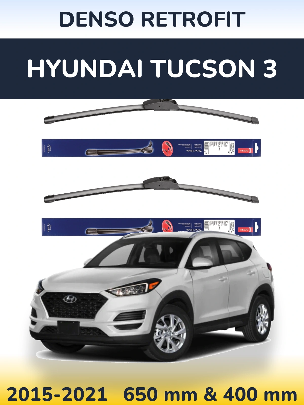 Front wiper blade set Denso Retrofit 650 & 400 mm for Hyundai Tucson 3 2015-2021