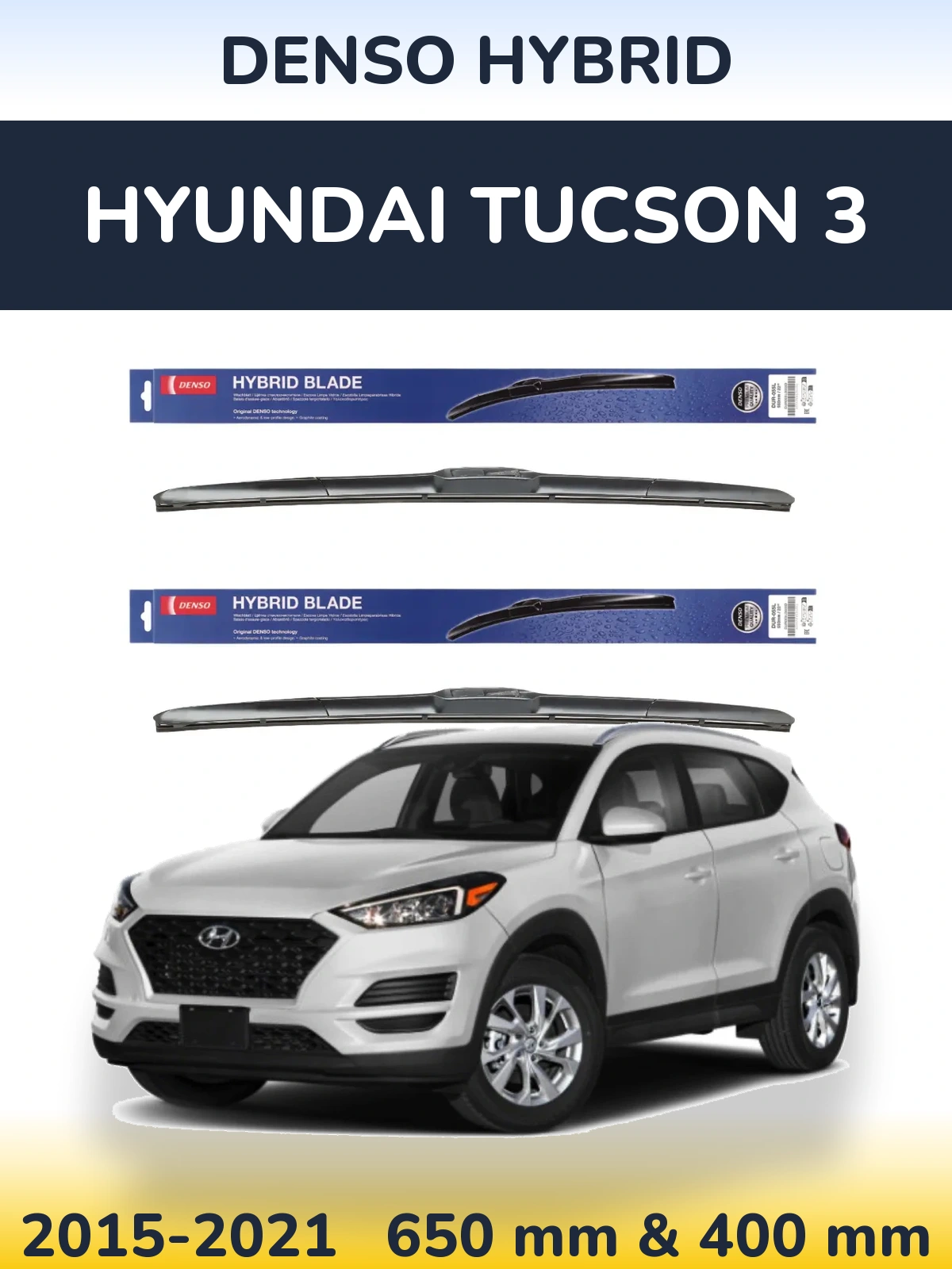 Komplet przednich wycieraczek Denso Hybrid 650 & 400 mm do Hyundai Tucson 3 2015-2021