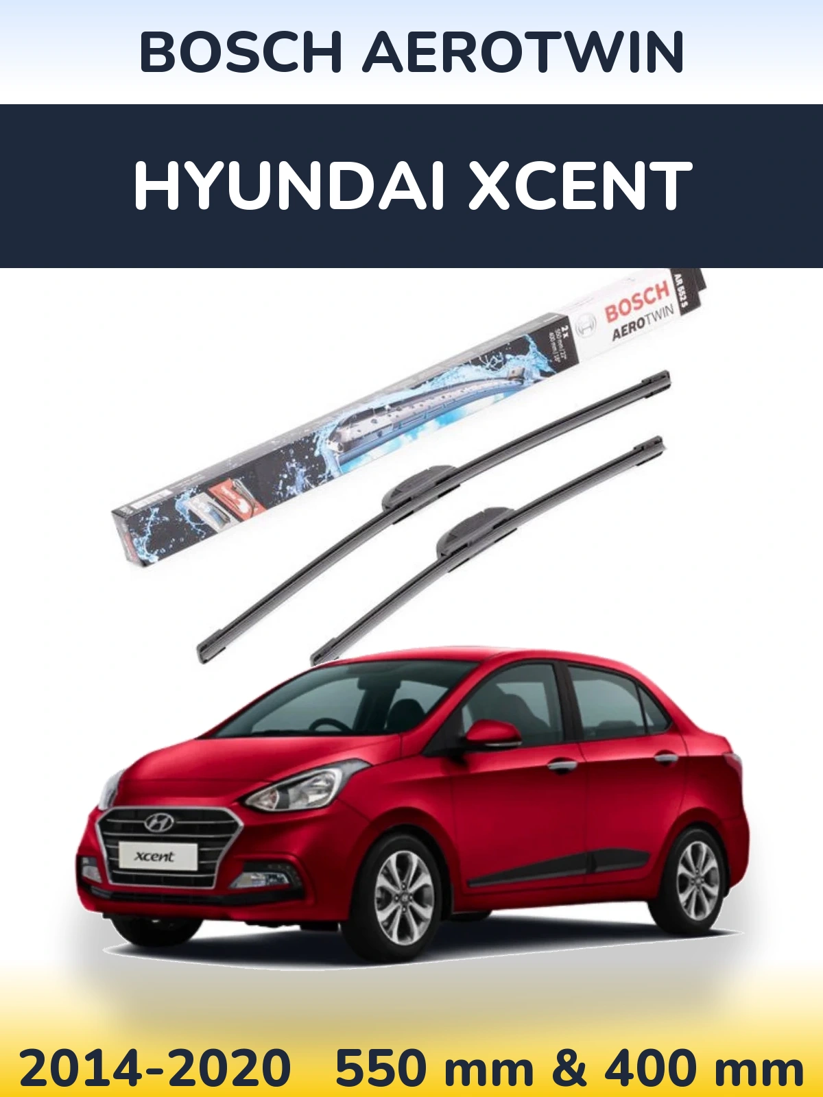 Комплект передних дворников BOSCH AeroTwin 550 & 400 мм для Hyundai Xcent 2014-2020