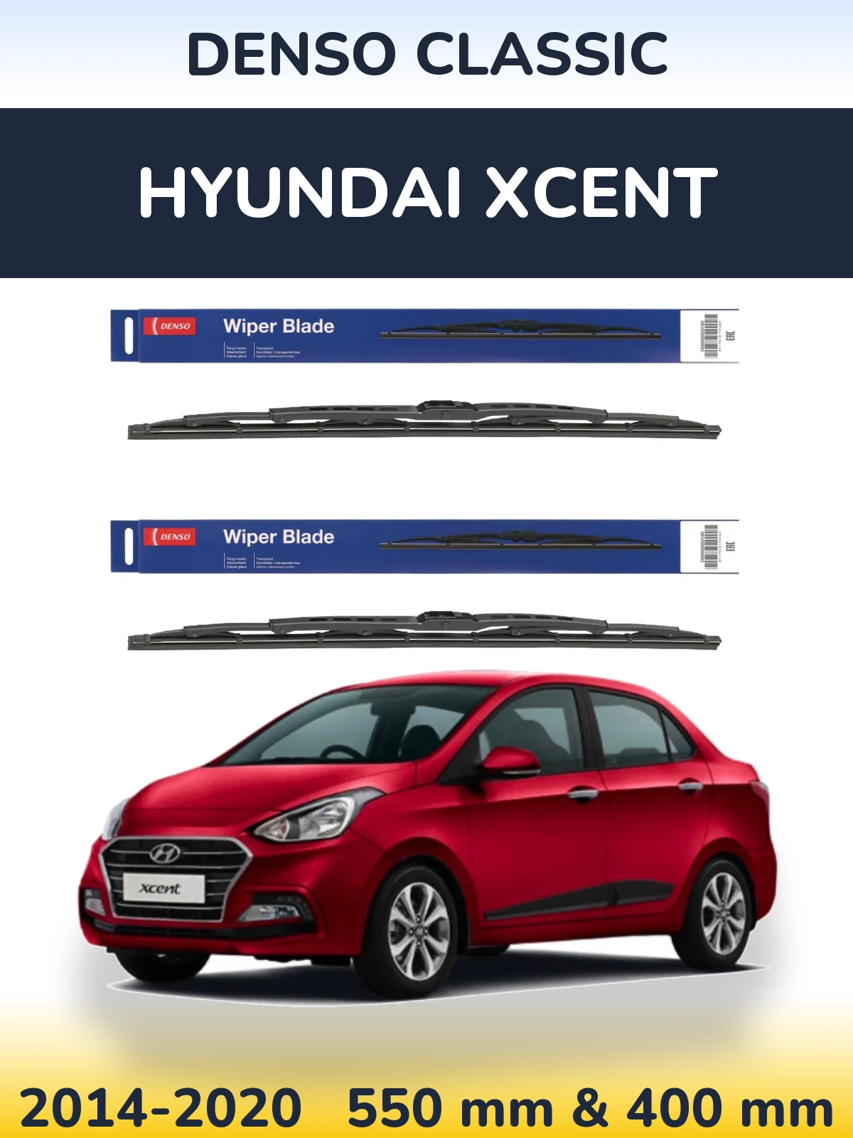 Front wiper blade set Denso Classic 550 & 400 mm for Hyundai Xcent 2014-2020