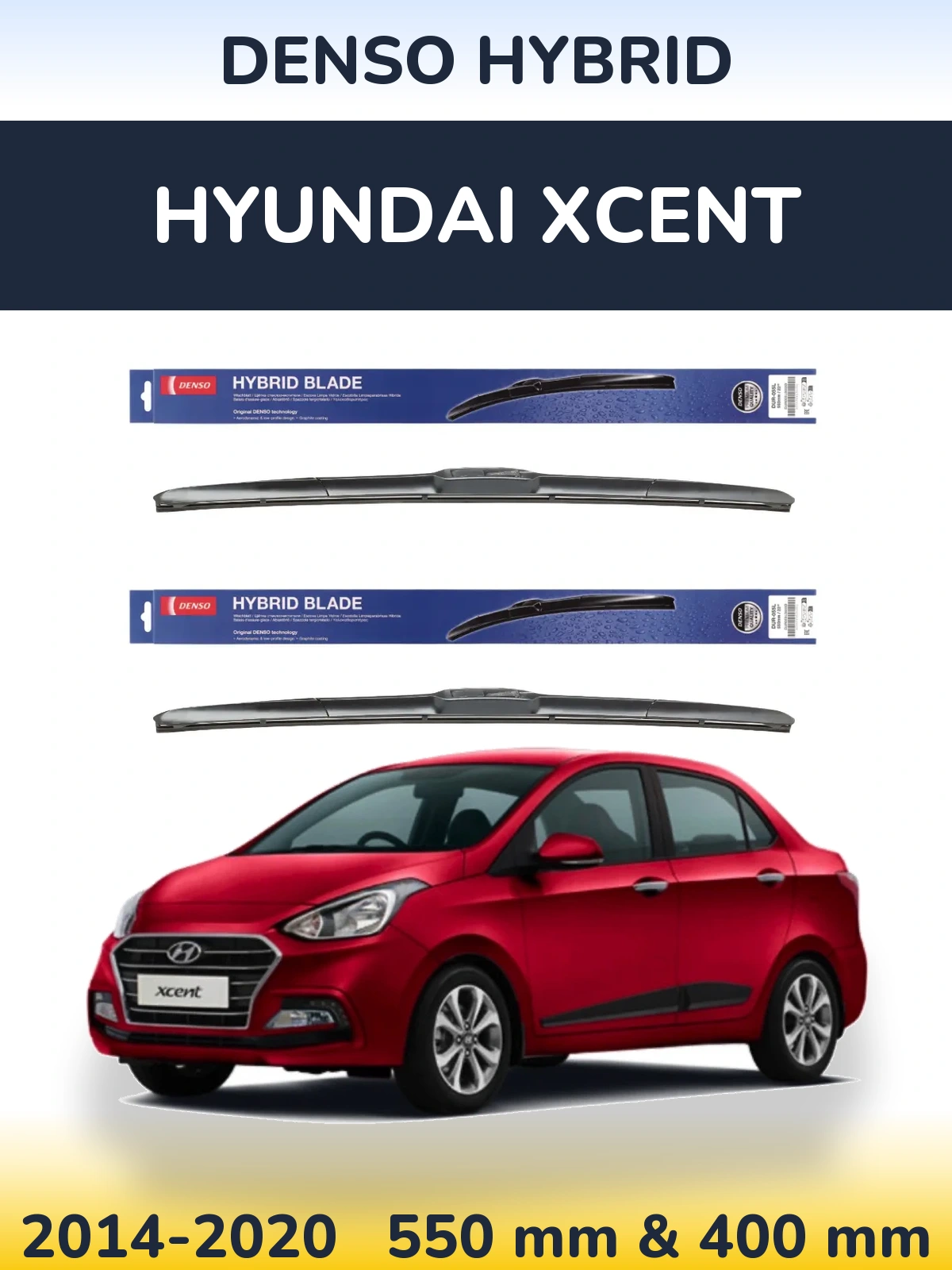 Komplet przednich wycieraczek Denso Hybrid 550 & 400 mm do Hyundai Xcent 2014-2020