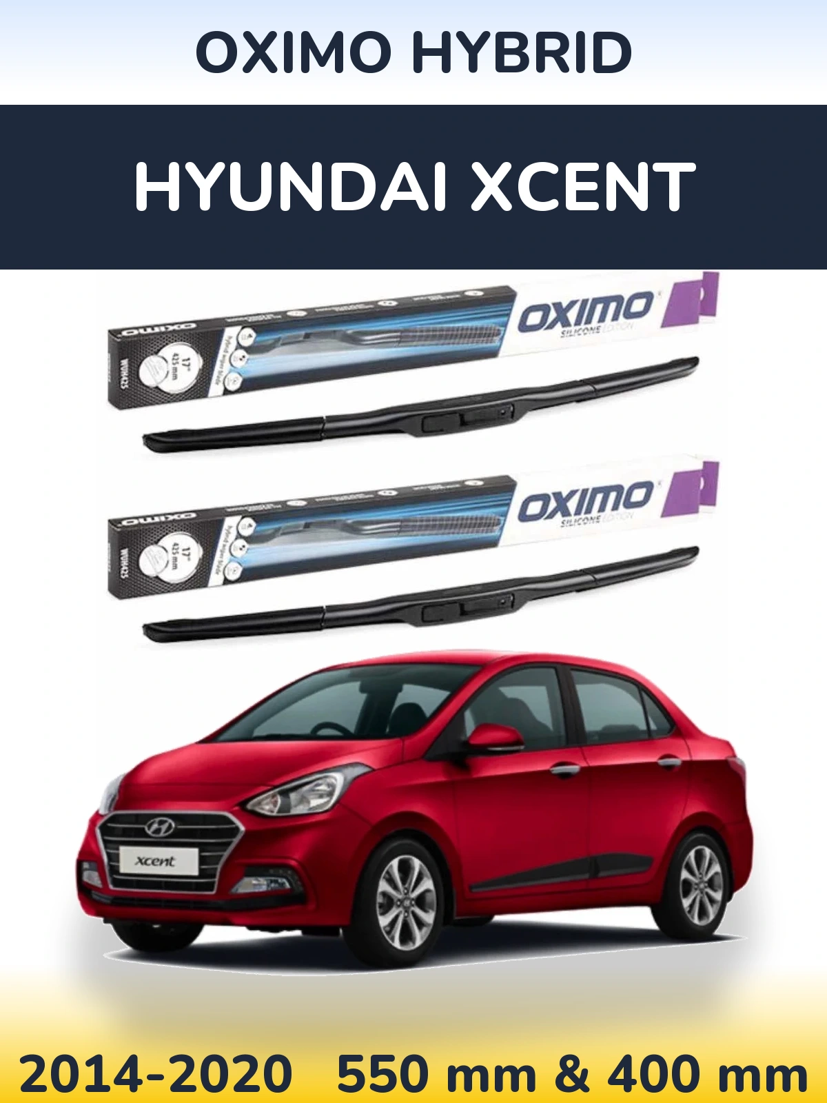 Комплект передних дворников Oximo Hybrid 550 & 400 мм для Hyundai Xcent 2014-2020