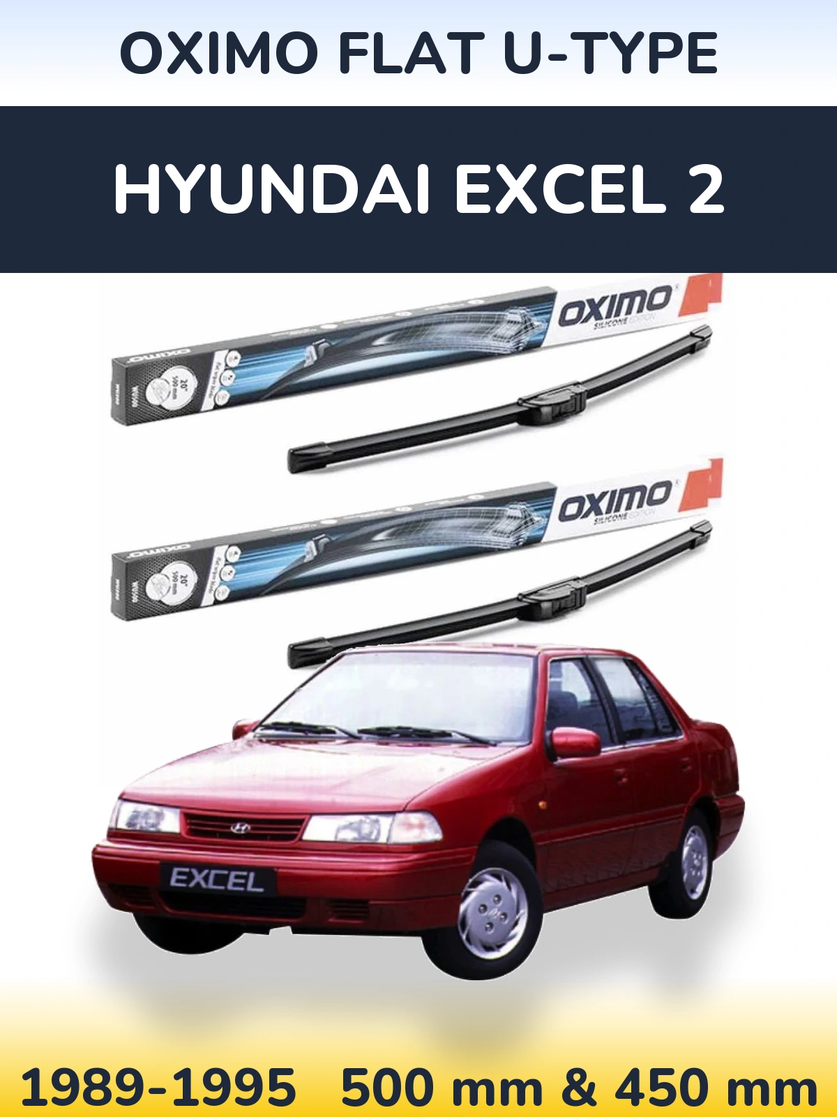 Комплект передних дворников Oximo Flat U-type 500 & 450 мм для Hyundai Excel 2 1989-1995