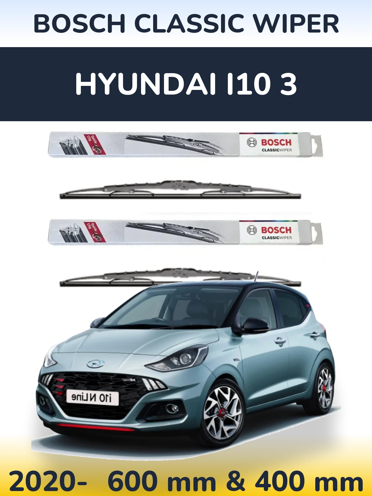 Комплект передних дворников BOSCH Classic Wiper 600 & 400 мм для Hyundai i10 3 2020-2026