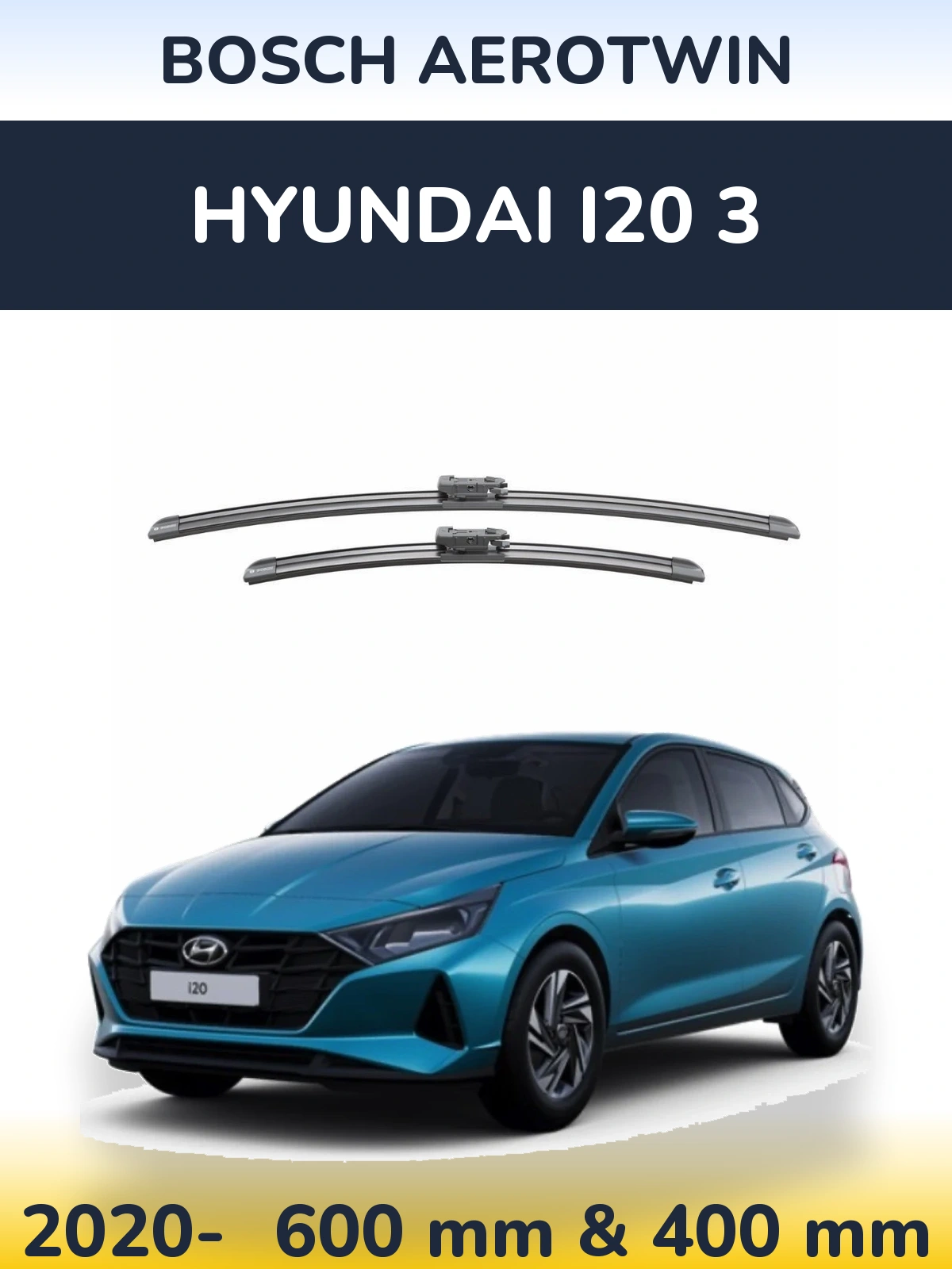 Комплект передних дворников BOSCH AeroTwin 600 & 400 мм для Hyundai i20 3 2020-2026
