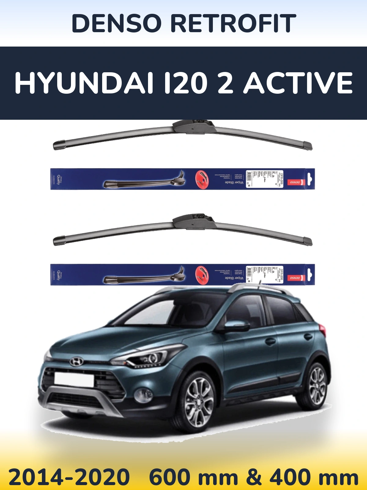 Комплект передних дворников Denso Retrofit 600 & 400 мм для Hyundai i20 2 Active 2014-2020