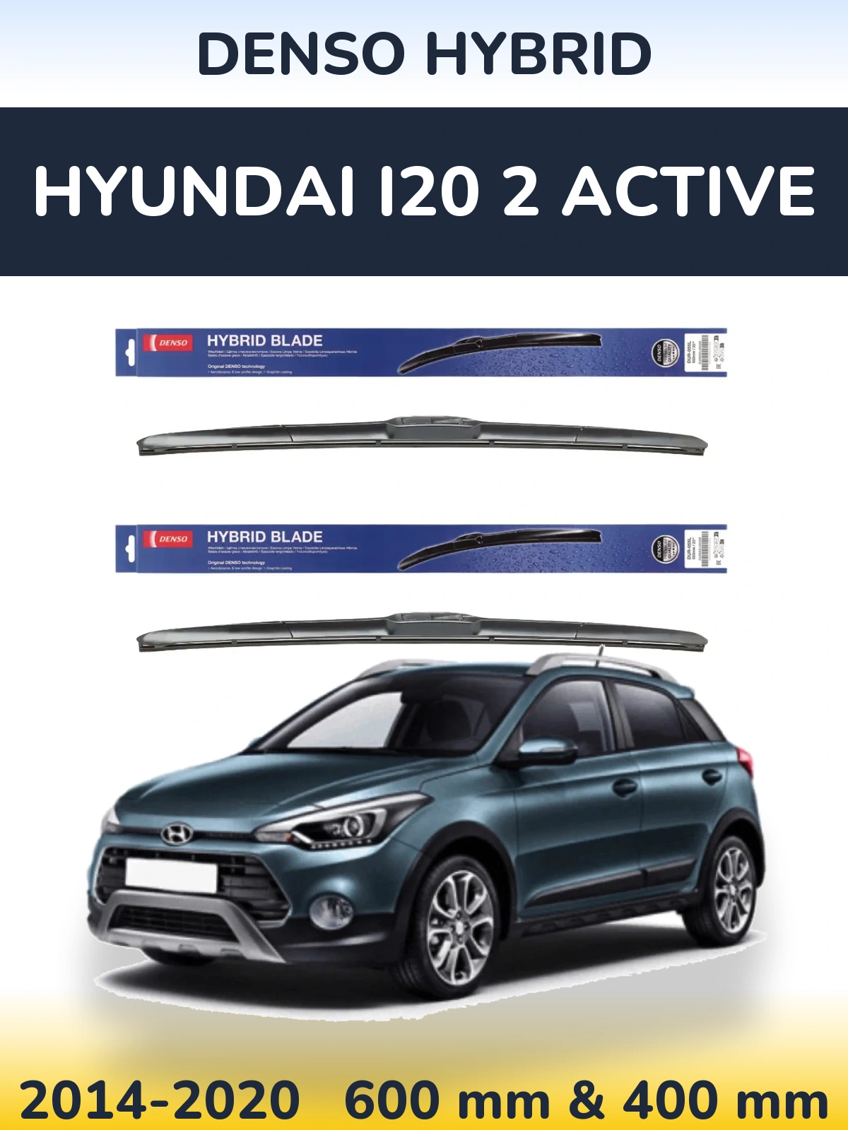 Komplet przednich wycieraczek Denso Hybrid 600 & 400 mm do Hyundai i20 2 Active 2014-2020