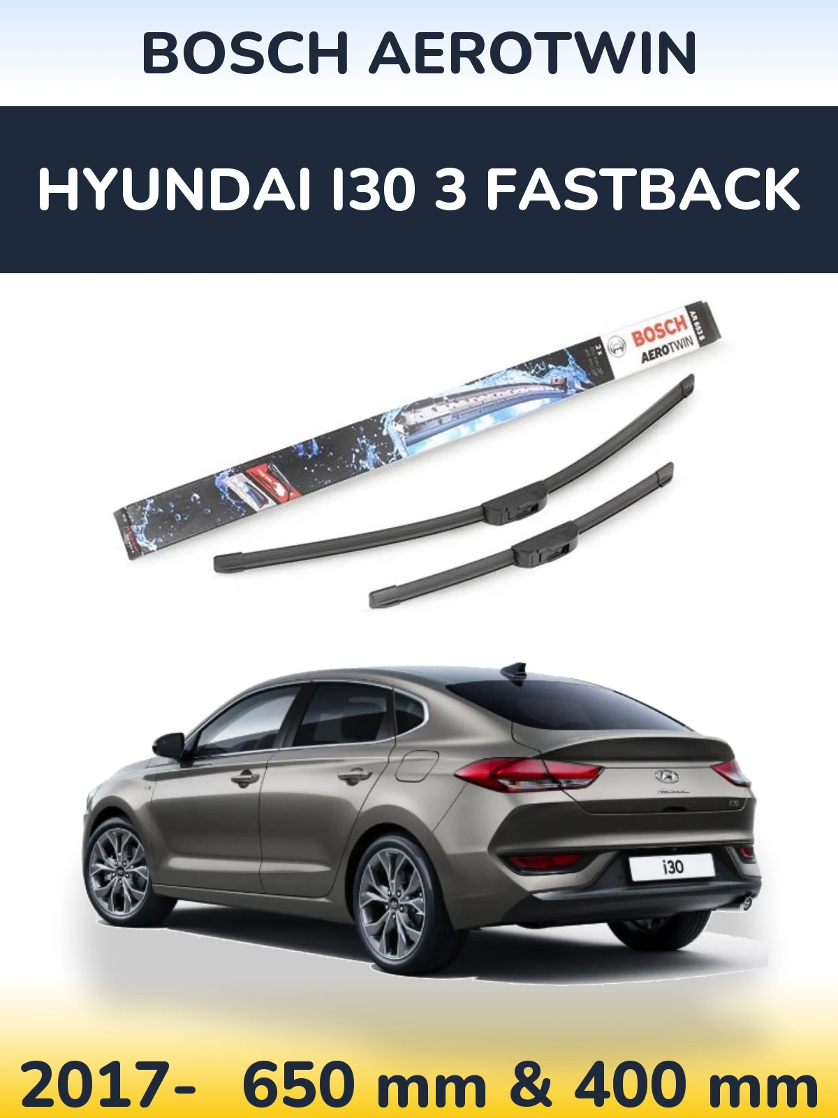 Komplet przednich wycieraczek BOSCH AeroTwin 650 & 400 mm do Hyundai i30 3 Fastback 2017-2026