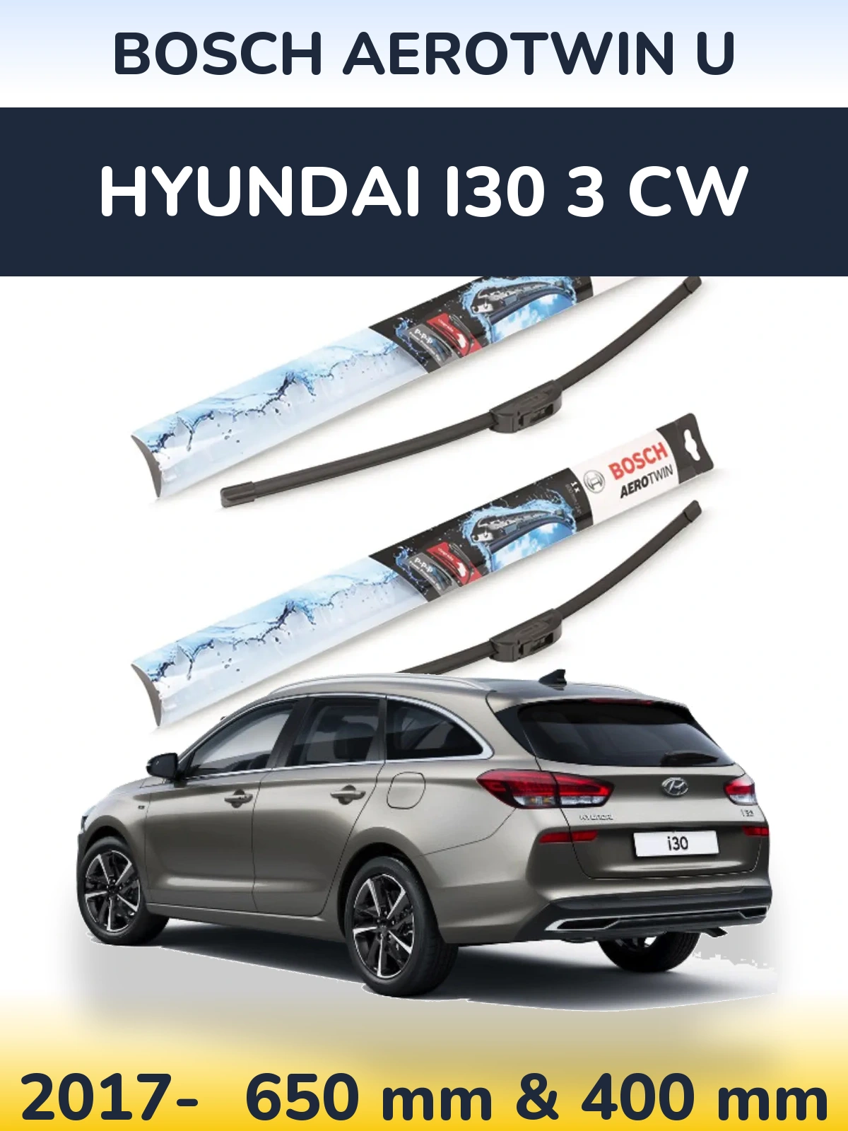 Комплект передних дворников BOSCH AeroTwin U 650 & 400 мм для Hyundai i30 3 CW 2017-2026