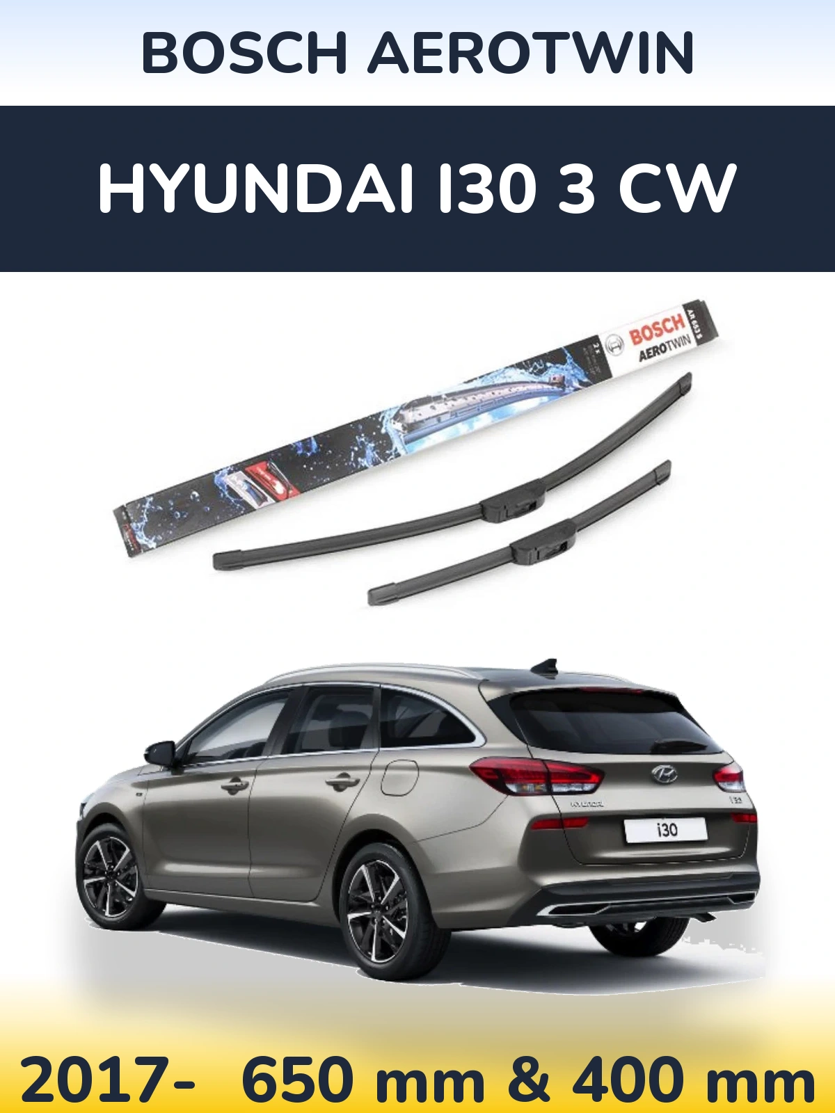 Комплект передних дворников BOSCH AeroTwin 650 & 400 мм для Hyundai i30 3 CW 2017-2026