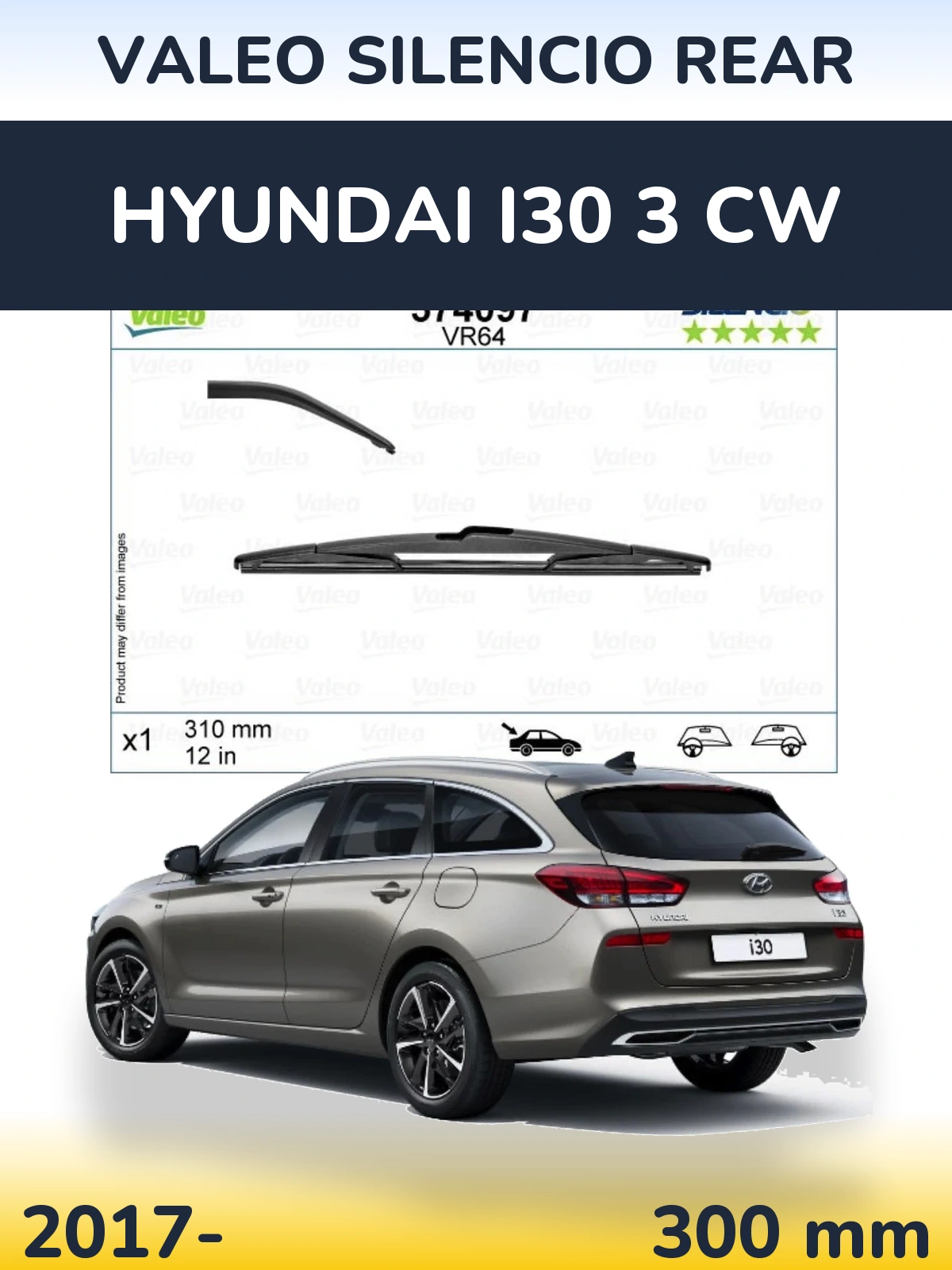 Rear wiper blade Valeo Silencio Rear 310 mm for Hyundai i30 3 CW 2017-2026