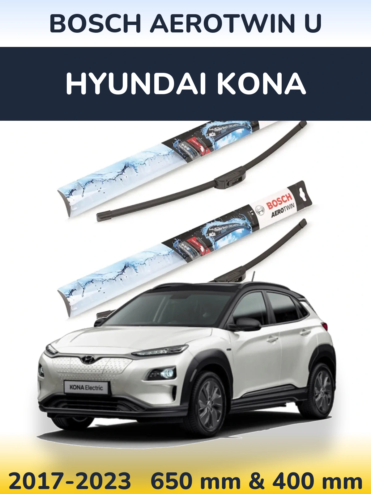 Komplet przednich wycieraczek BOSCH AeroTwin U 650 & 400 mm do Hyundai Kona 2017-2023