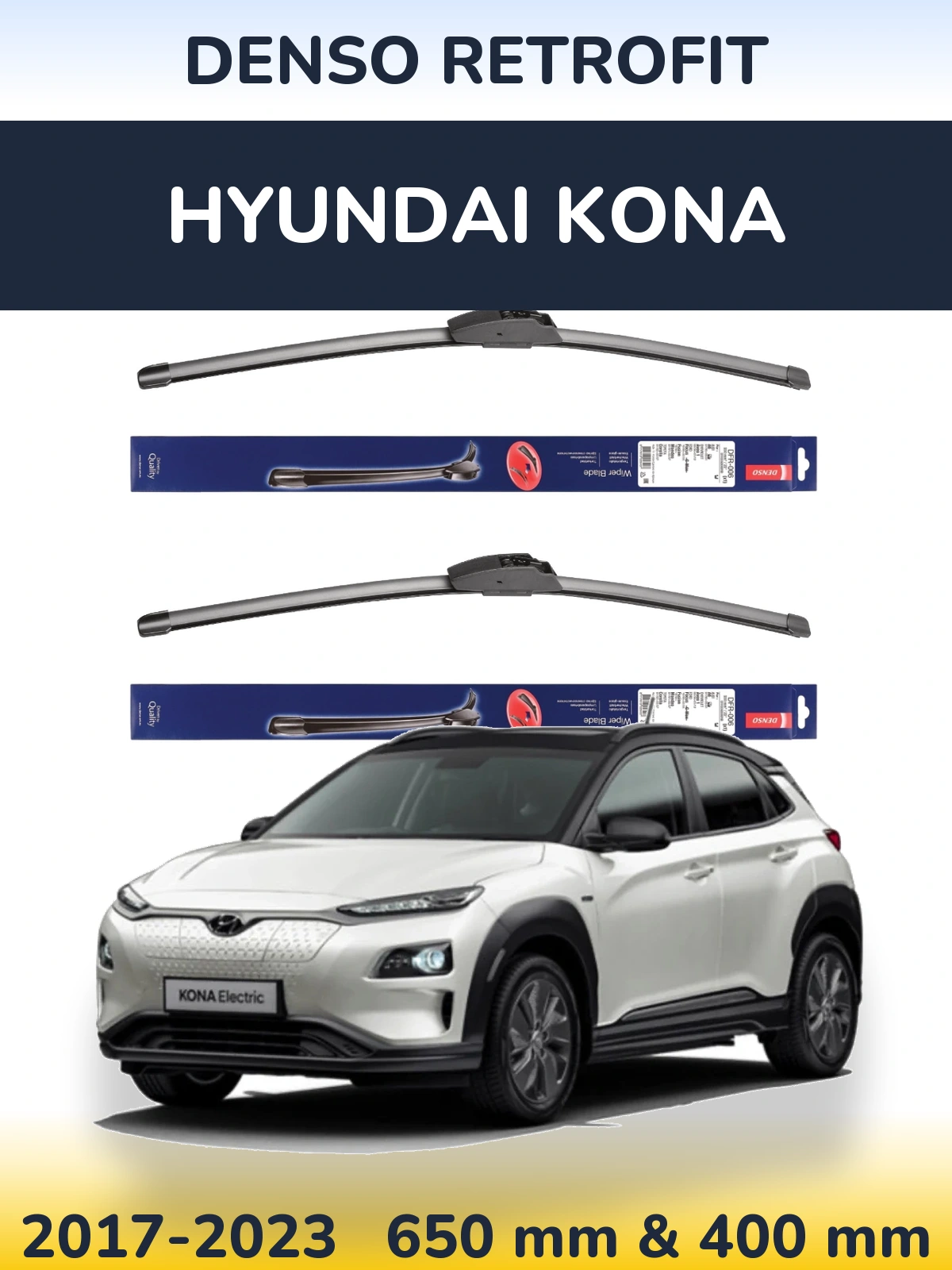 Komplet przednich wycieraczek Denso Retrofit 650 & 400 mm do Hyundai Kona 2017-2023