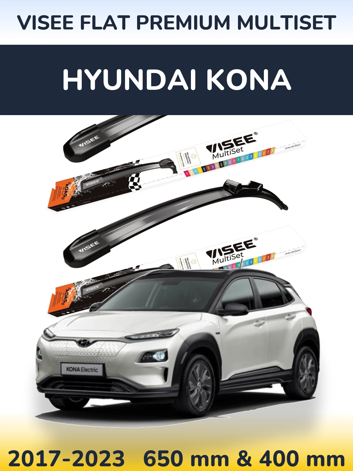 Комплект передних дворников VISEE FLAT PREMIUM MultiSet 650 & 400 мм для Hyundai Kona 2017-2023