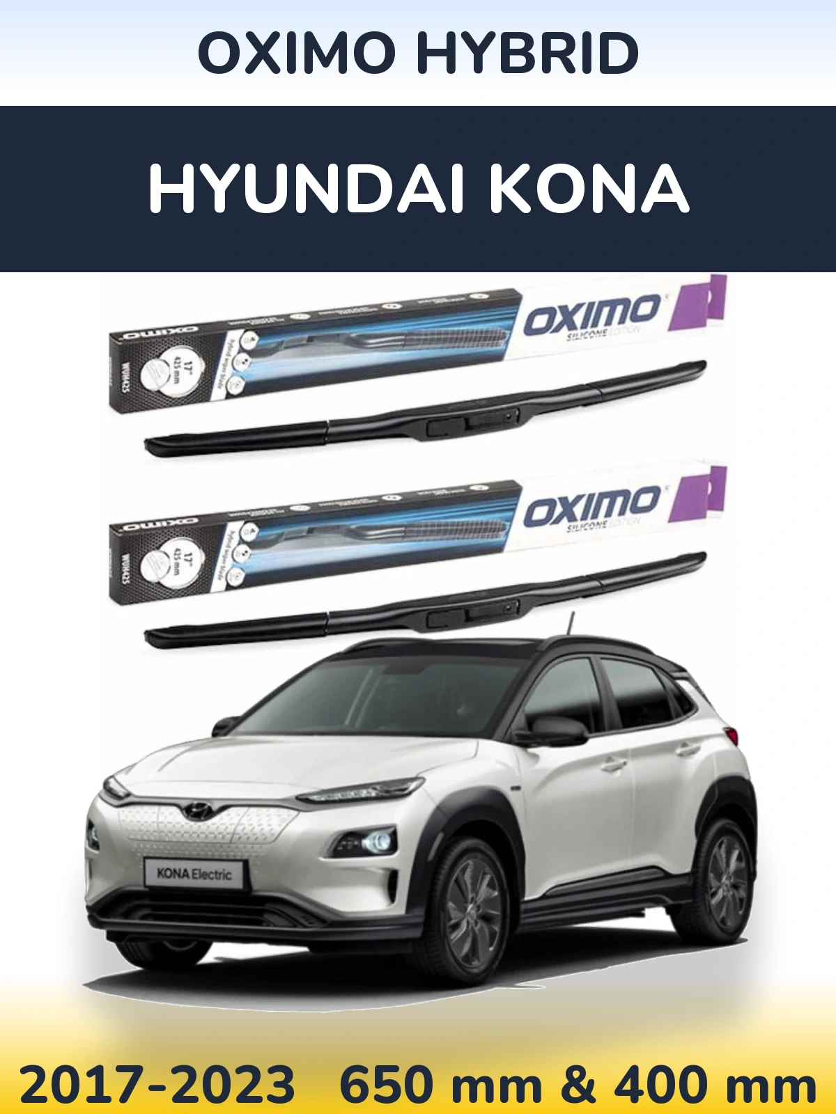 Комплект передних дворников Oximo Hybrid 650 & 400 мм для Hyundai Kona 2017-2023