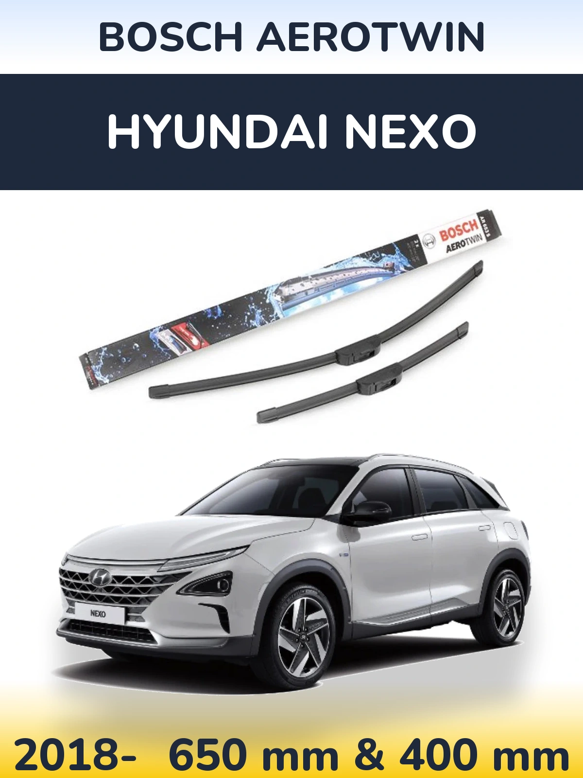 Комплект передних дворников BOSCH AeroTwin 650 & 400 мм для Hyundai Nexo 2018-2026