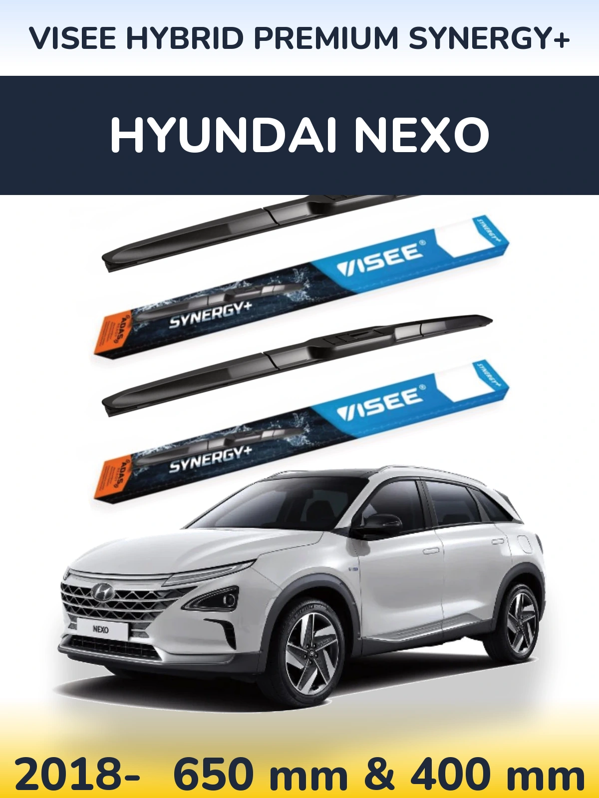 Комплект передних дворников VISEE HYBRID PREMIUM SYNERGY+ 650 & 400 мм для Hyundai Nexo 2018-2026