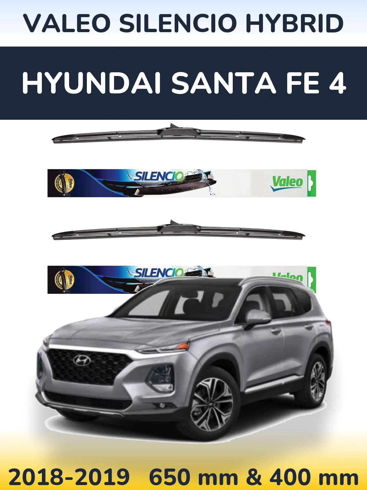Комплект передних дворников Valeo Silencio Hybrid 650 & 400 мм для Hyundai Santa Fe 4 2018-2019