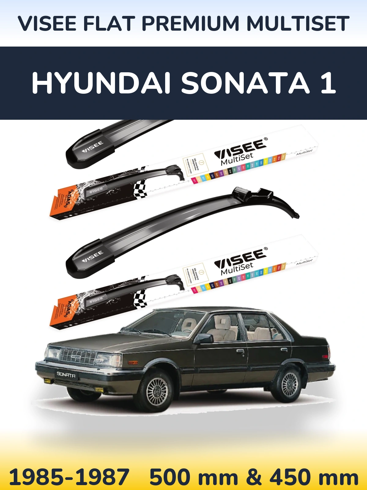 Комплект передних дворников VISEE FLAT PREMIUM MultiSet 500 & 450 мм для Hyundai Sonata 1 1985-1987